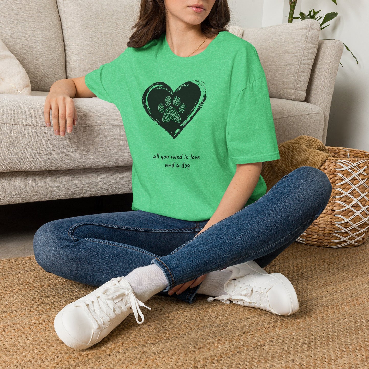 Dog Paw Heart T-Shirt — "All You Need is Love and a Dog" Pet Lover Tee