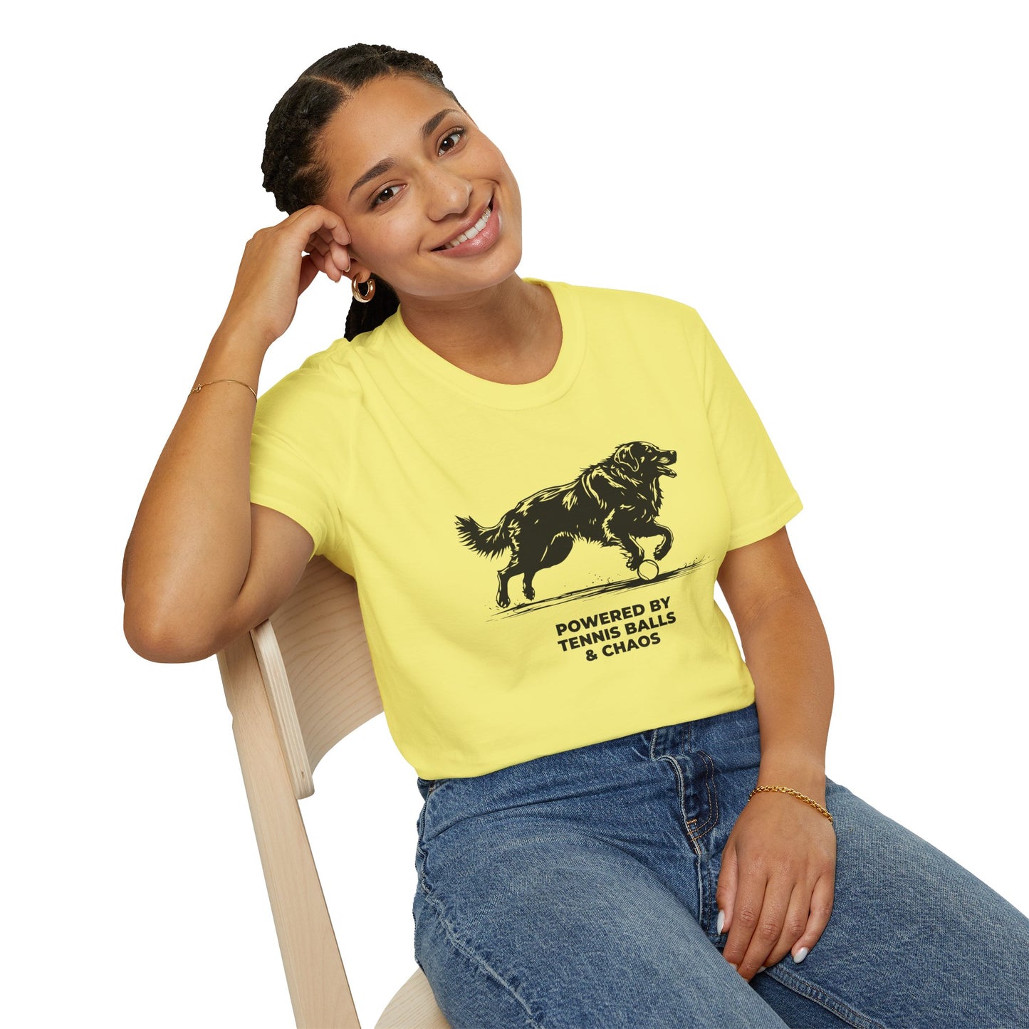 Retriever T‑Shirt — "Powered by Tennis Balls & Chaos" Graphic Tee