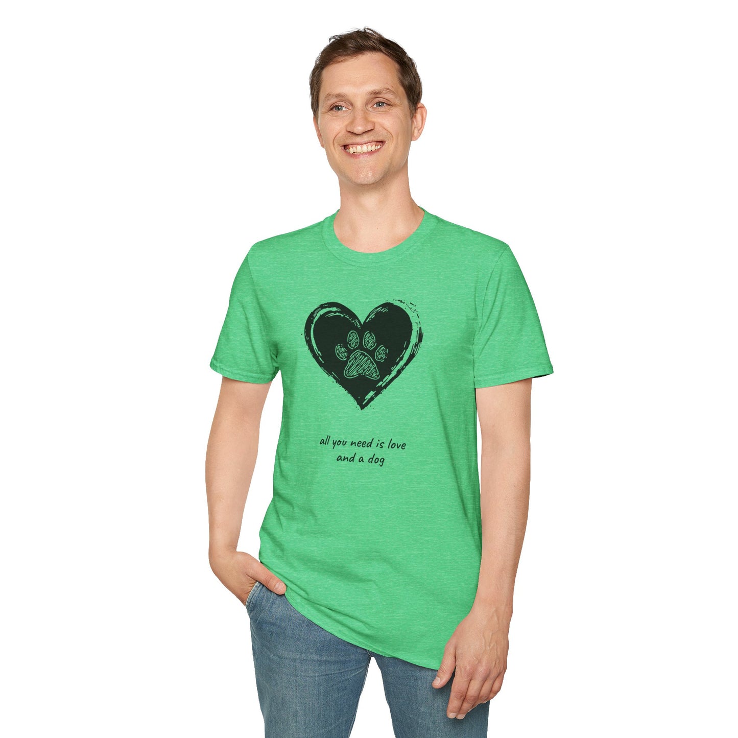 Dog Paw Heart T-Shirt — "All You Need is Love and a Dog" Pet Lover Tee