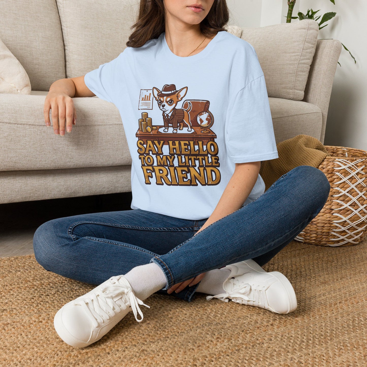 Chihuahua Boss Graphic T-Shirt — "Say Hello to My Little Friend"
