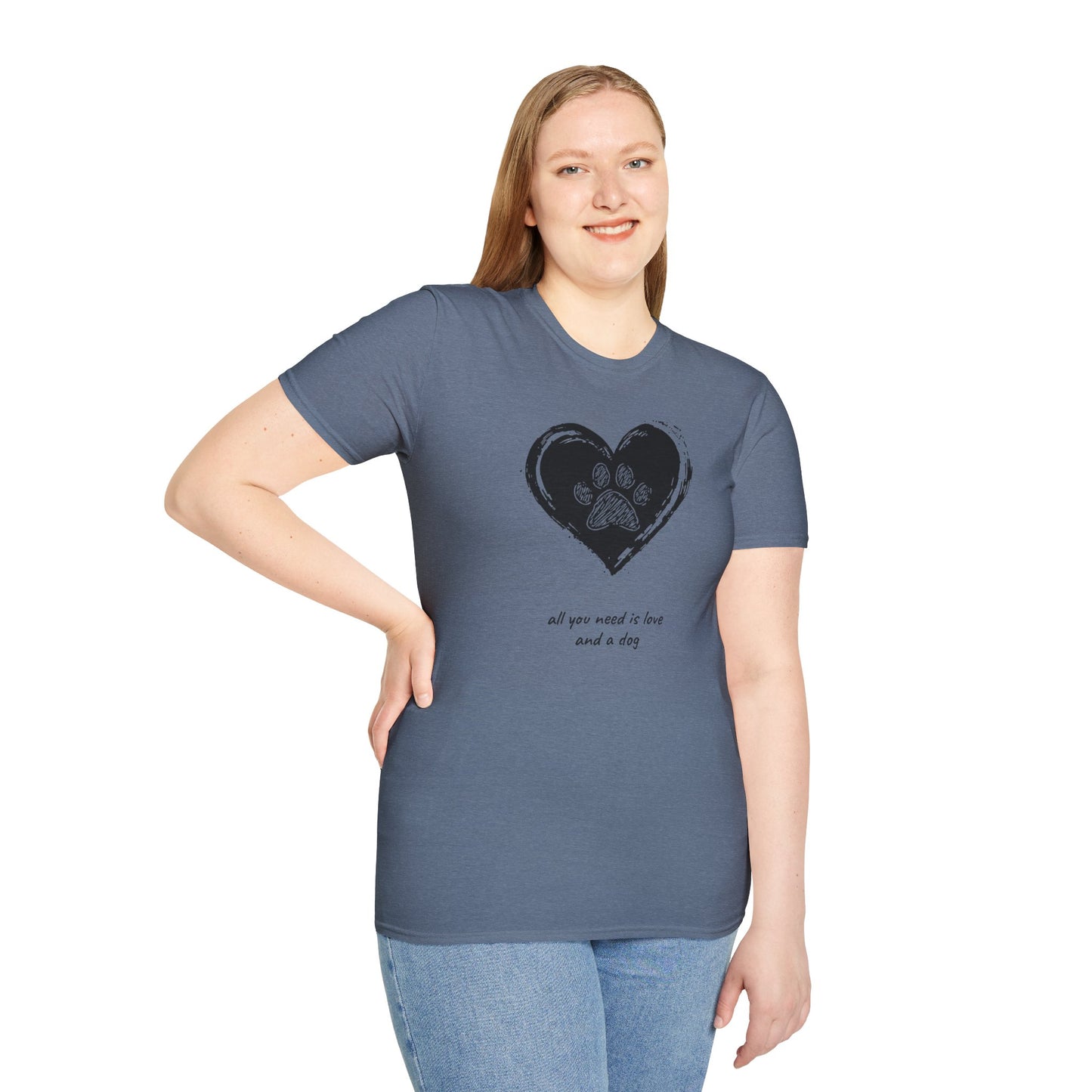 Dog Paw Heart T-Shirt — "All You Need is Love and a Dog" Pet Lover Tee