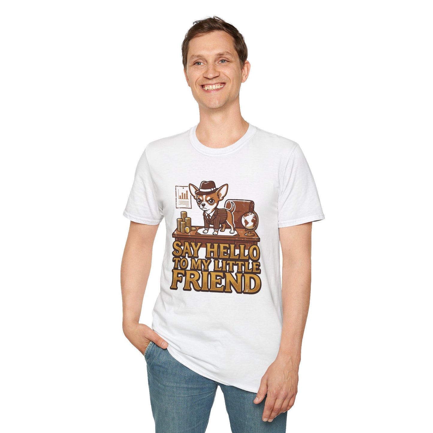 Chihuahua Boss Graphic T-Shirt — "Say Hello to My Little Friend"