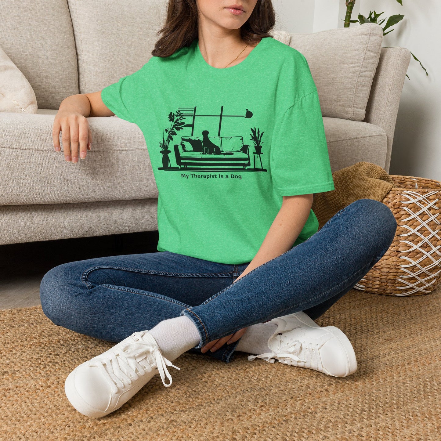 Dog Lover T‑Shirt — "My Therapist is a Dog" Living Room Silhouette Tee