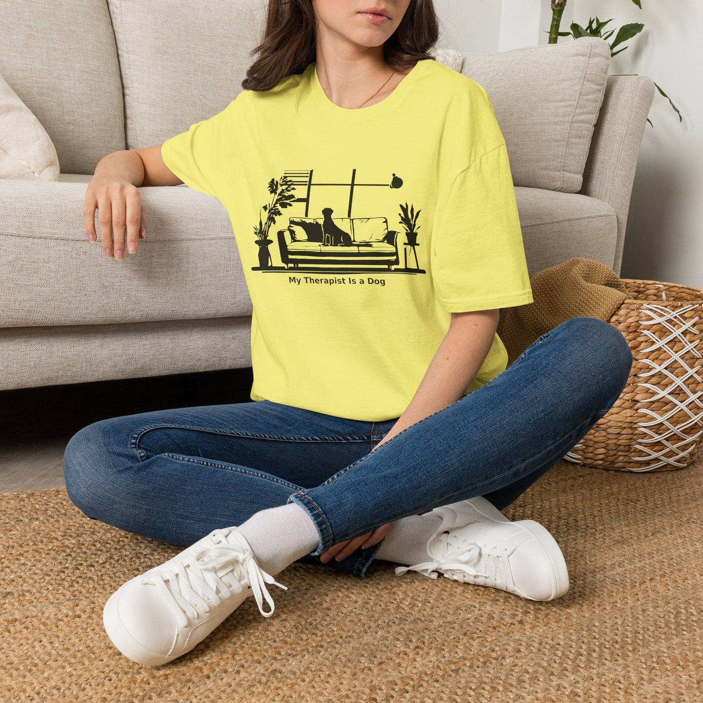 Dog Lover T‑Shirt — "My Therapist is a Dog" Living Room Silhouette Tee