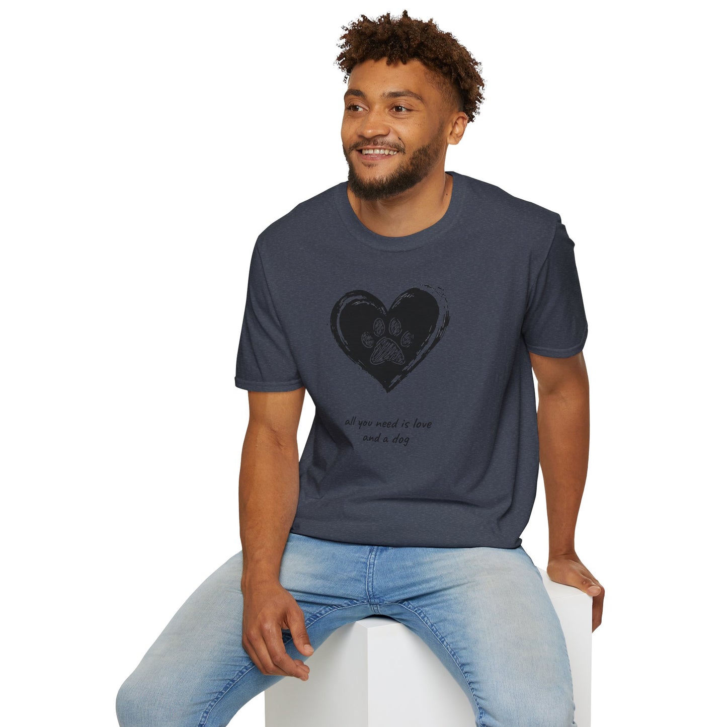 Dog Paw Heart T-Shirt — "All You Need is Love and a Dog" Pet Lover Tee