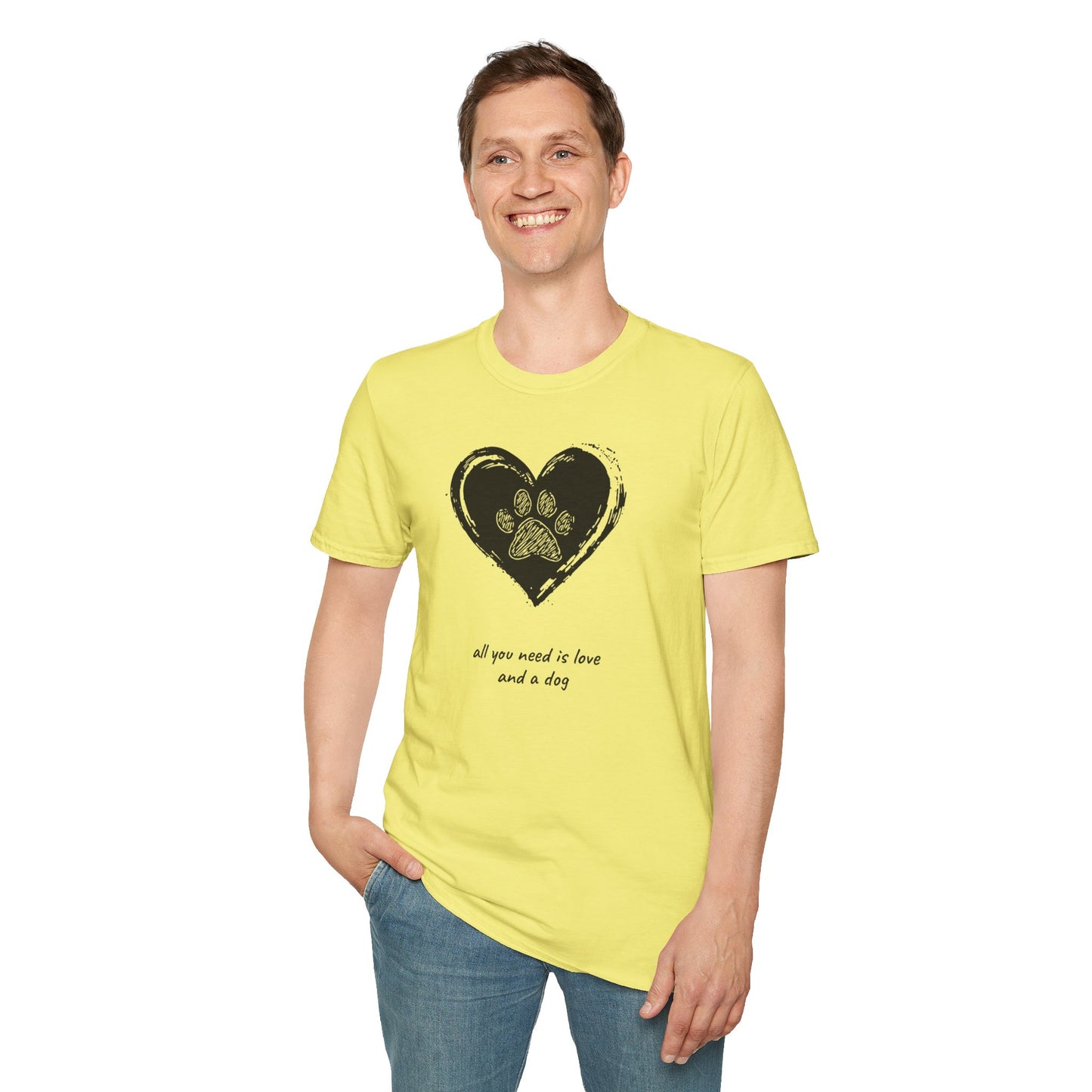 Dog Paw Heart T-Shirt — "All You Need is Love and a Dog" Pet Lover Tee