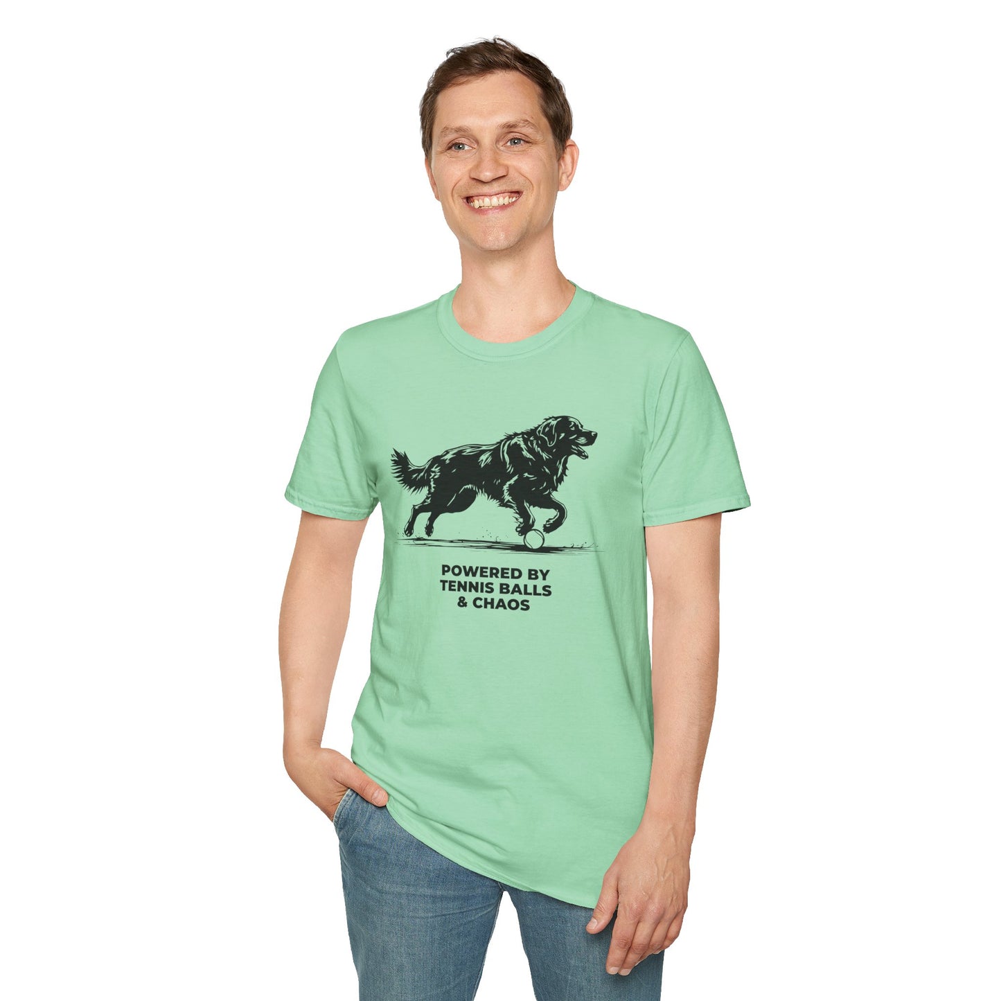 Retriever T‑Shirt — "Powered by Tennis Balls & Chaos" Graphic Tee