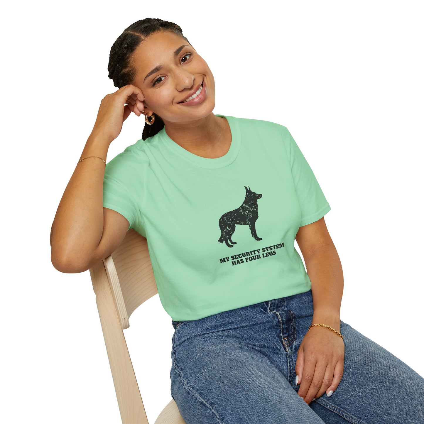 Dog Security T-Shirt — “My Security System Has Four Legs” Graphic Tee