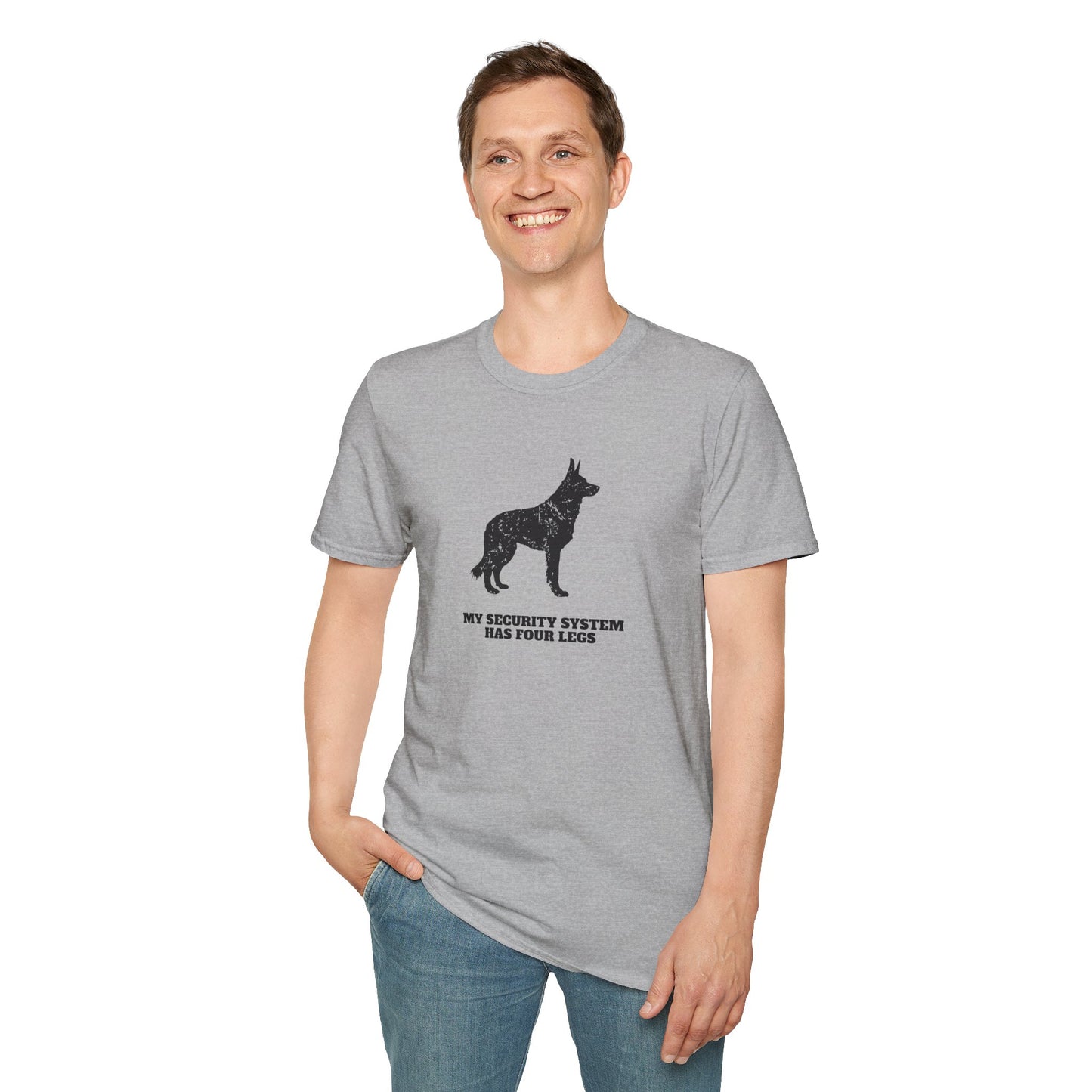 Dog Security T-Shirt — “My Security System Has Four Legs” Graphic Tee