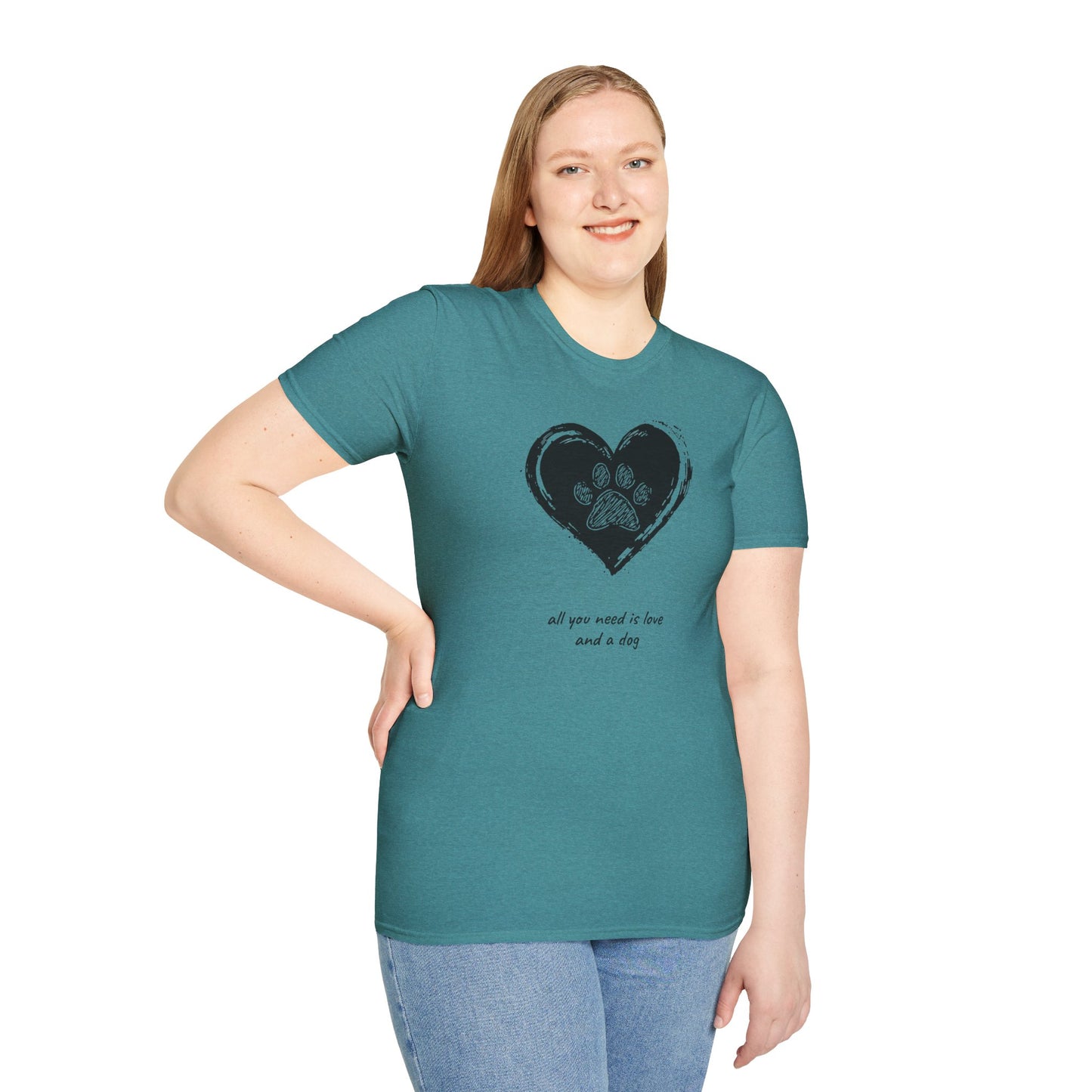 Dog Paw Heart T-Shirt — "All You Need is Love and a Dog" Pet Lover Tee