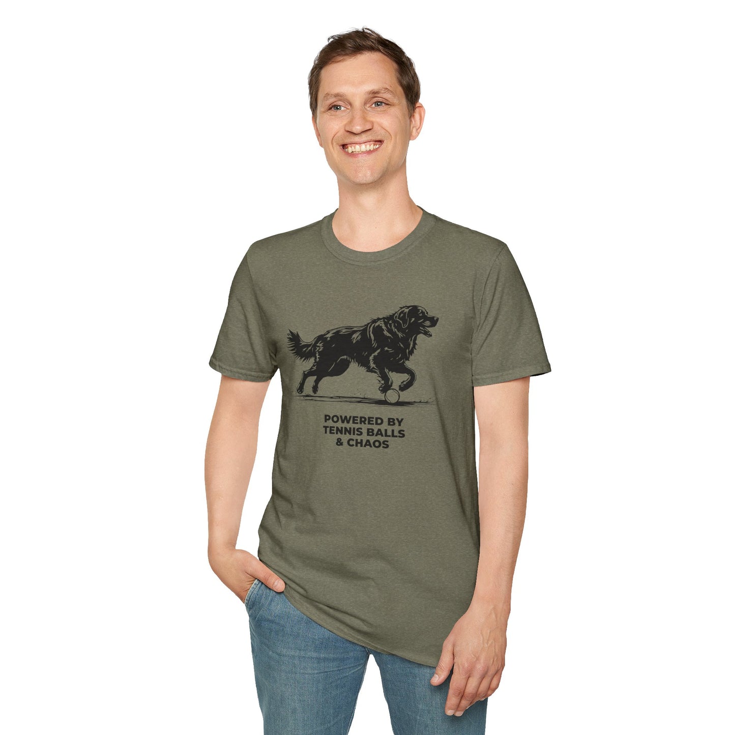Retriever T‑Shirt — "Powered by Tennis Balls & Chaos" Graphic Tee