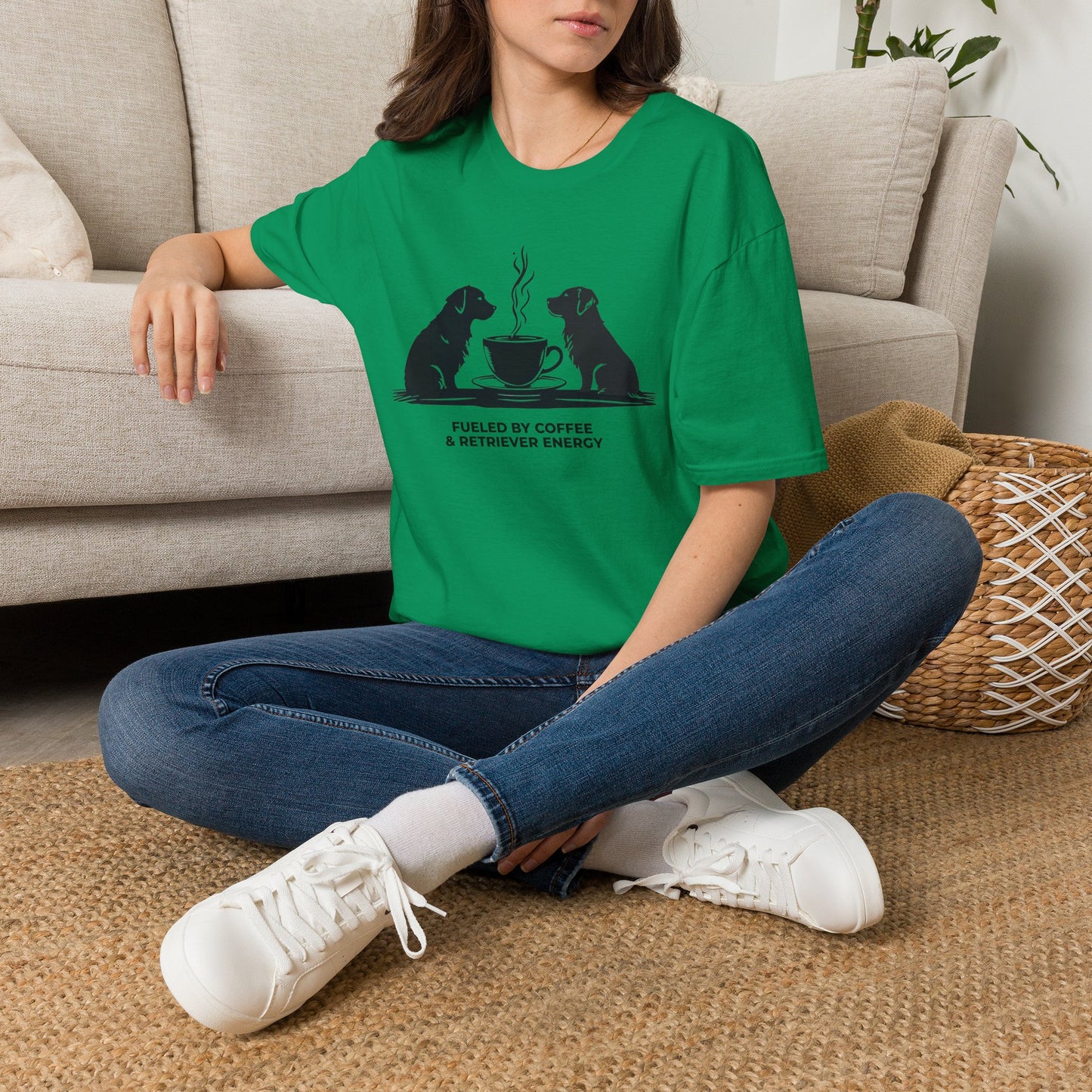 Coffee & Retriever T-Shirt — "Fueled by Coffee & Retriever Energy"