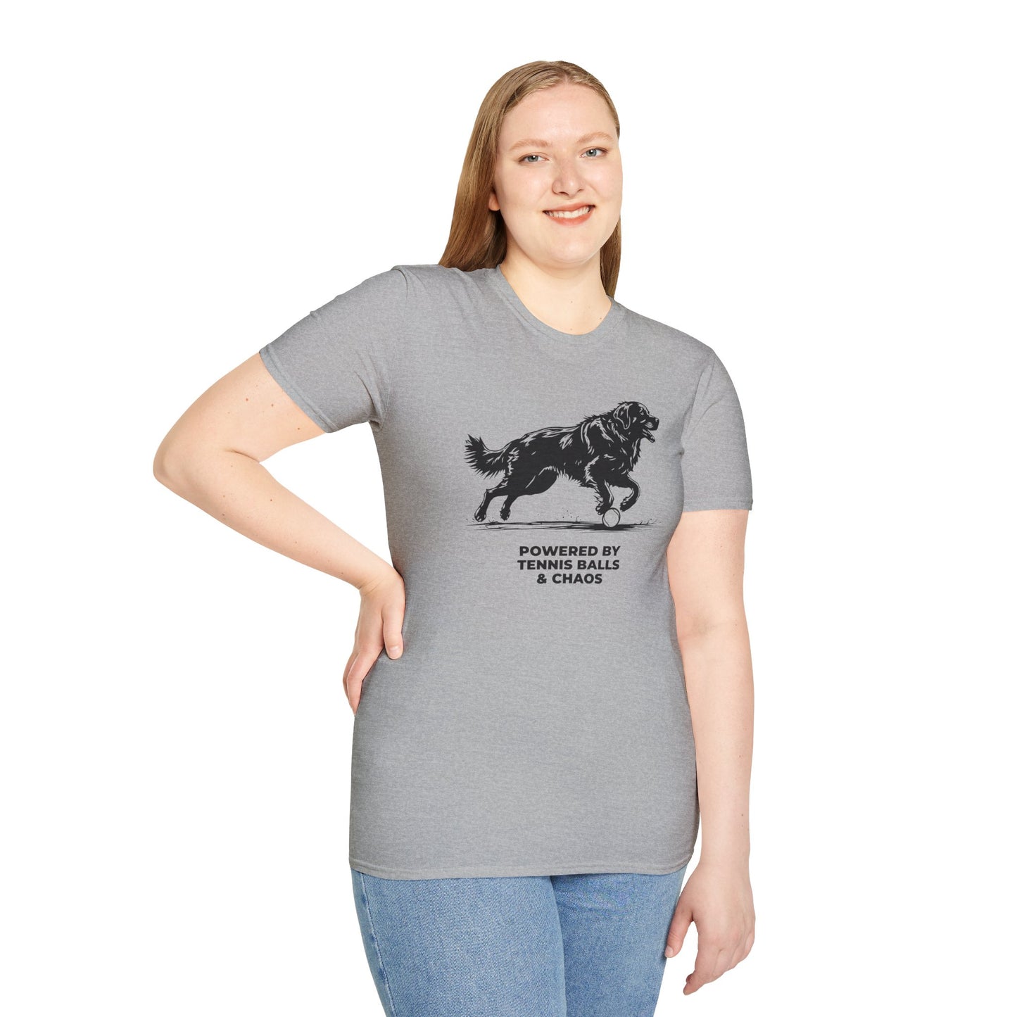 Retriever T‑Shirt — "Powered by Tennis Balls & Chaos" Graphic Tee