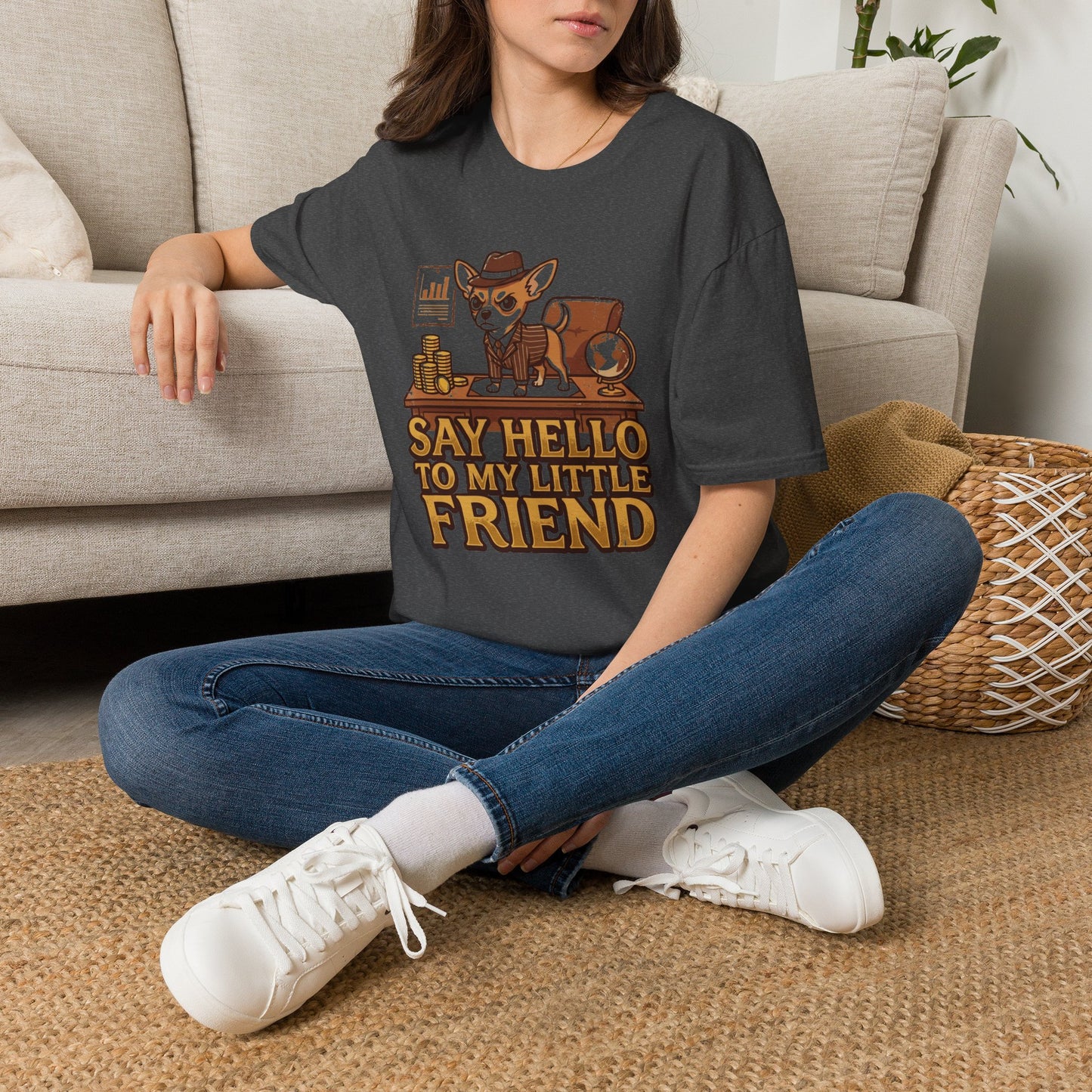Chihuahua Boss Graphic T-Shirt — "Say Hello to My Little Friend"
