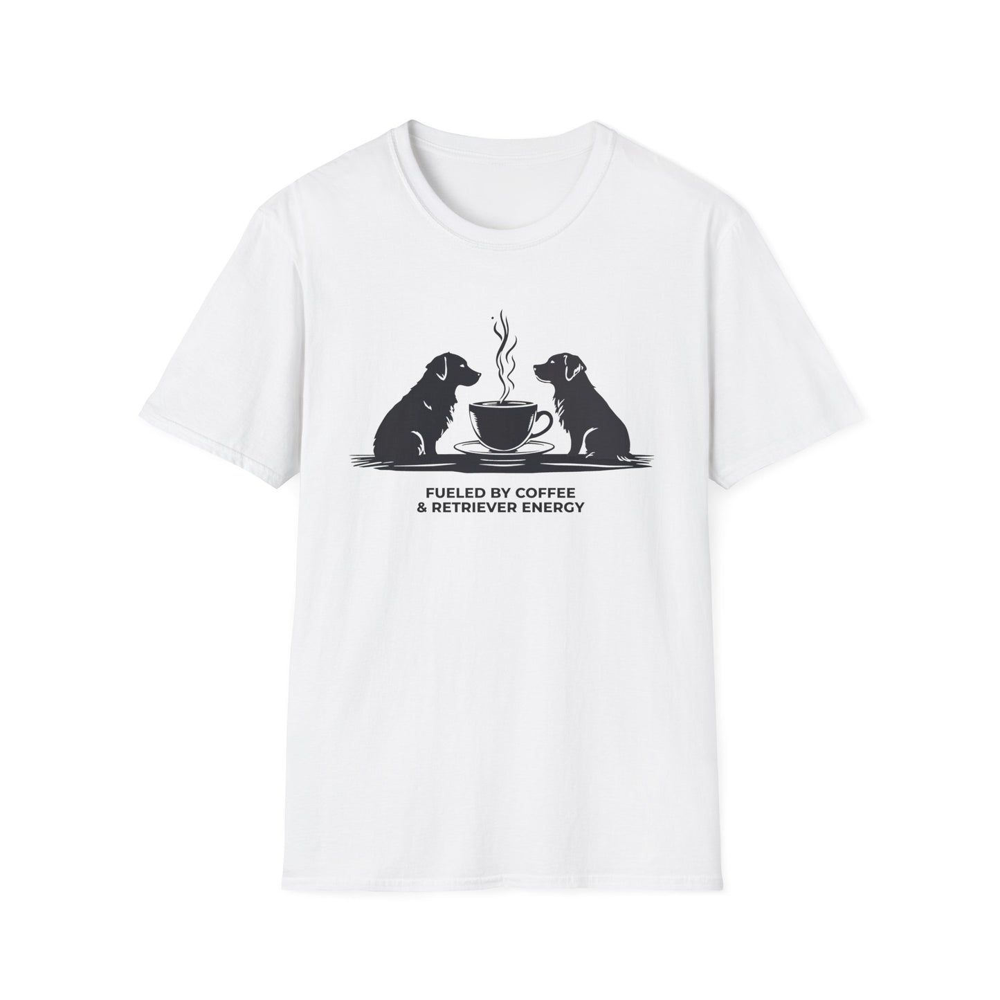 Coffee & Retriever T-Shirt — "Fueled by Coffee & Retriever Energy"