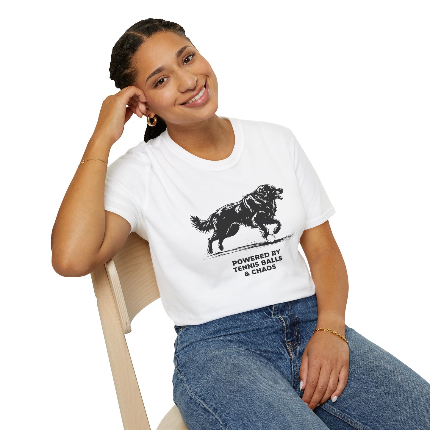 Retriever T‑Shirt — "Powered by Tennis Balls & Chaos" Graphic Tee