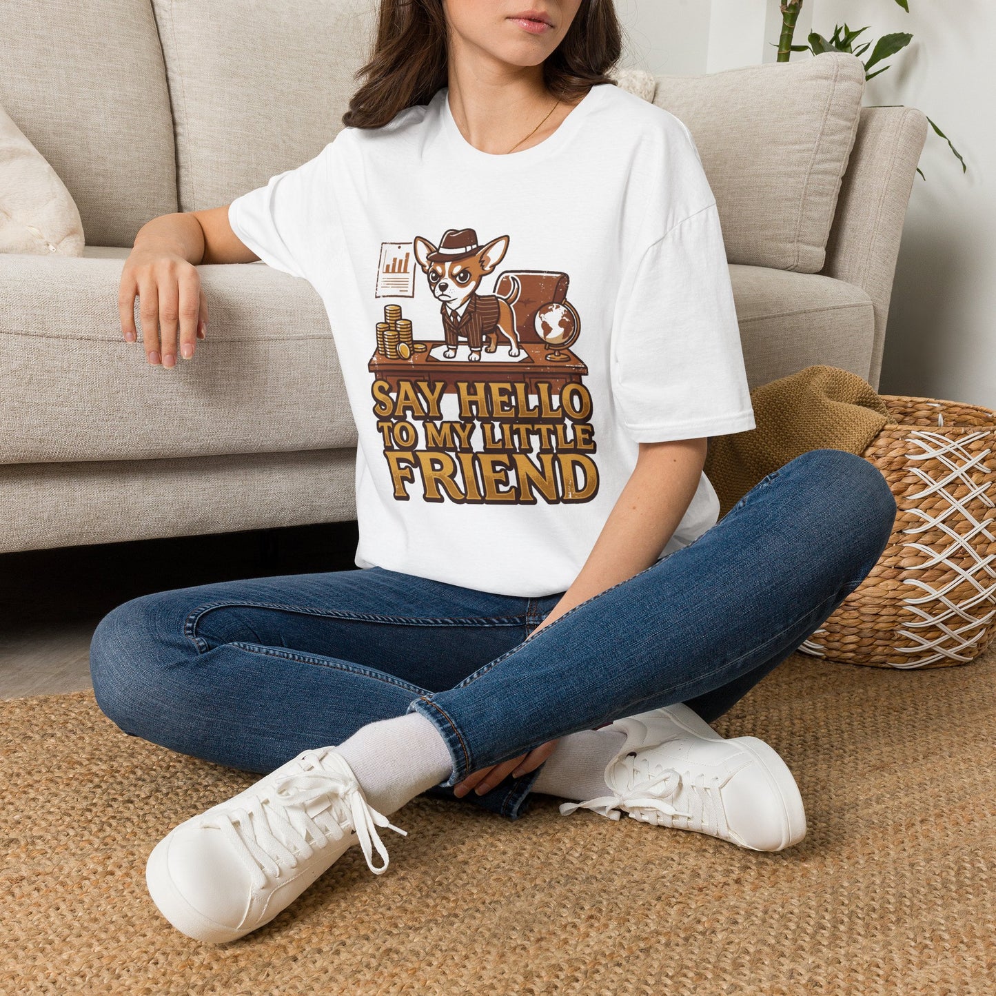 Chihuahua Boss Graphic T-Shirt — "Say Hello to My Little Friend"