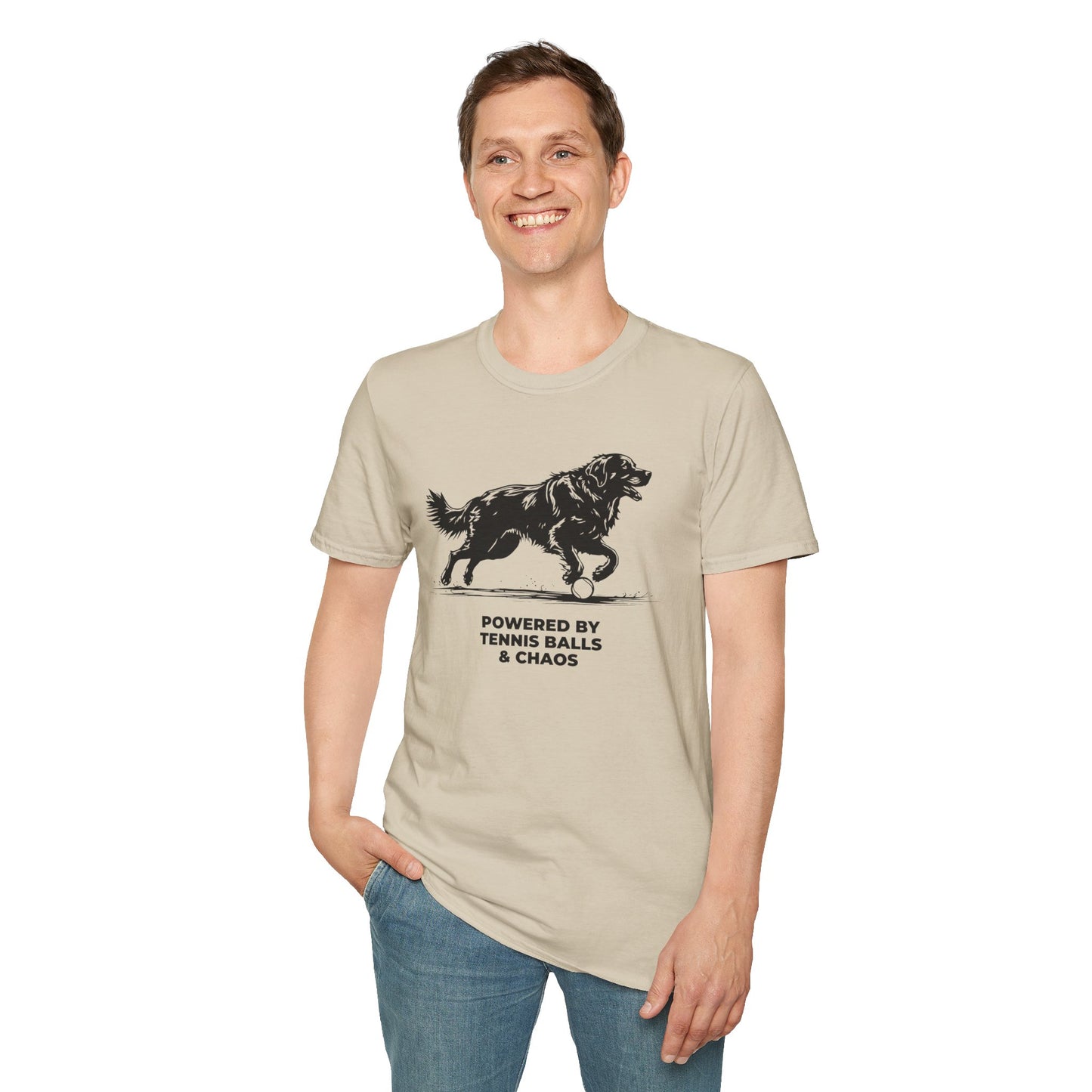 Retriever T‑Shirt — "Powered by Tennis Balls & Chaos" Graphic Tee