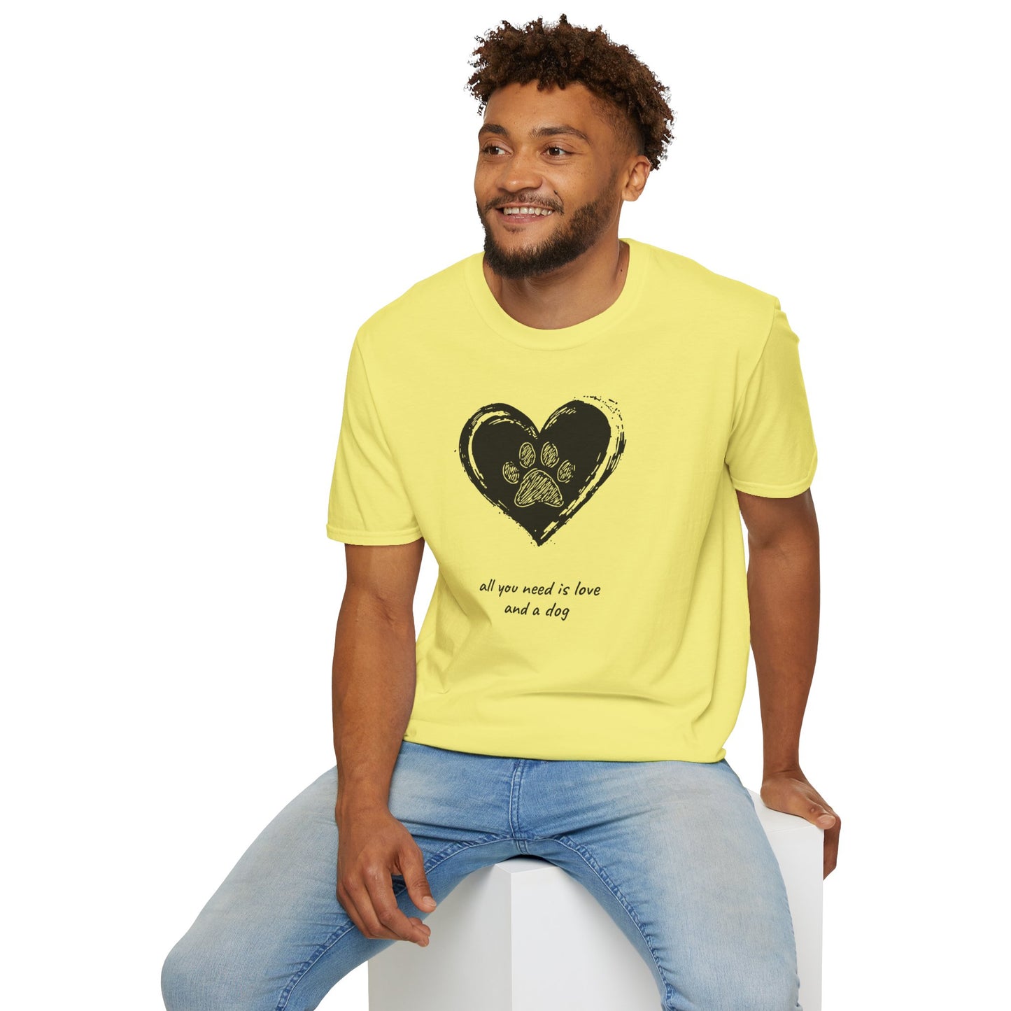 Dog Paw Heart T-Shirt — "All You Need is Love and a Dog" Pet Lover Tee