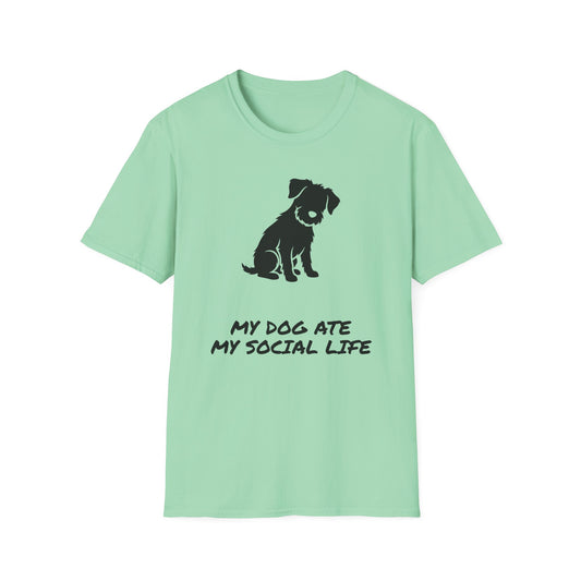 Dog Silhouette T-Shirt — "My Dog Ate My Social Life" Cute Pet Lover Tee