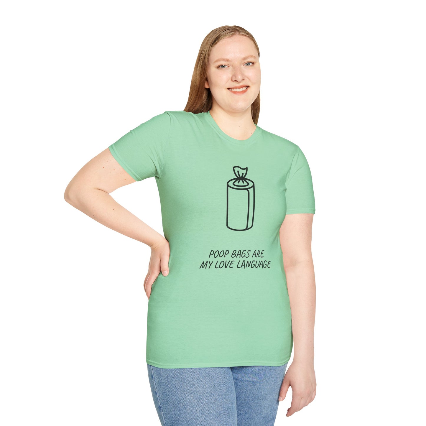 Poop Bags Are My Love Language T‑Shirt — Funny Dog Mom Pet Waste Bag Tee