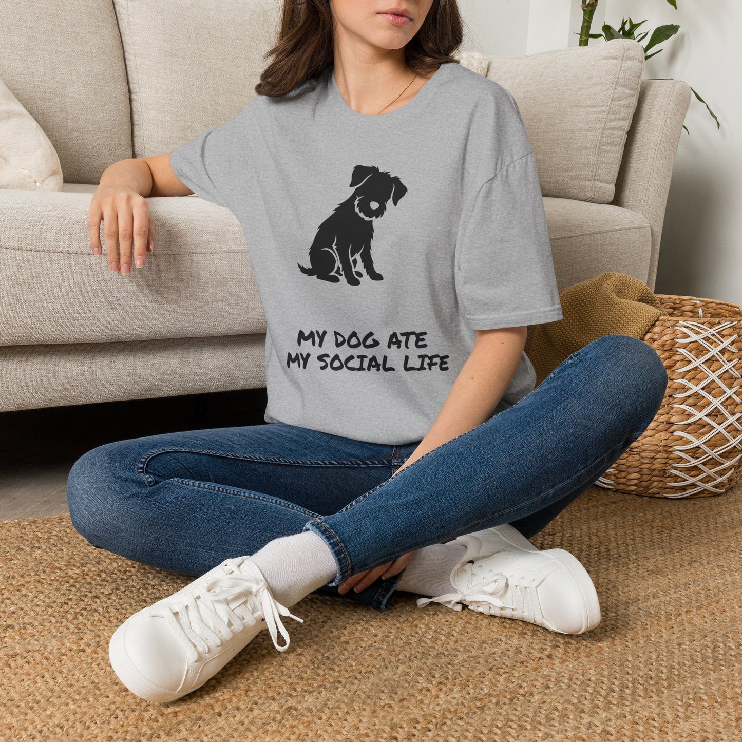 Dog Silhouette T-Shirt — "My Dog Ate My Social Life" Cute Pet Lover Tee