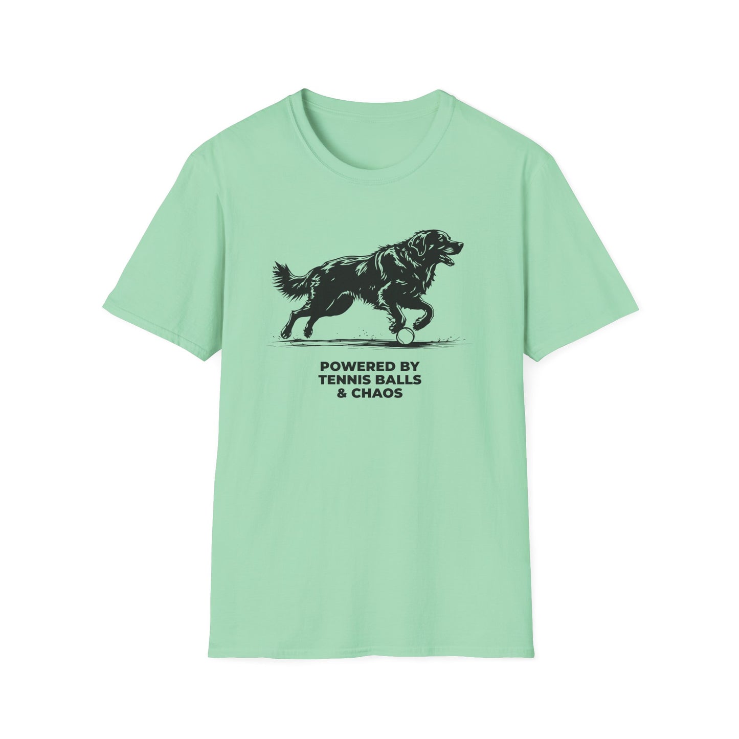 Retriever T‑Shirt — "Powered by Tennis Balls & Chaos" Graphic Tee