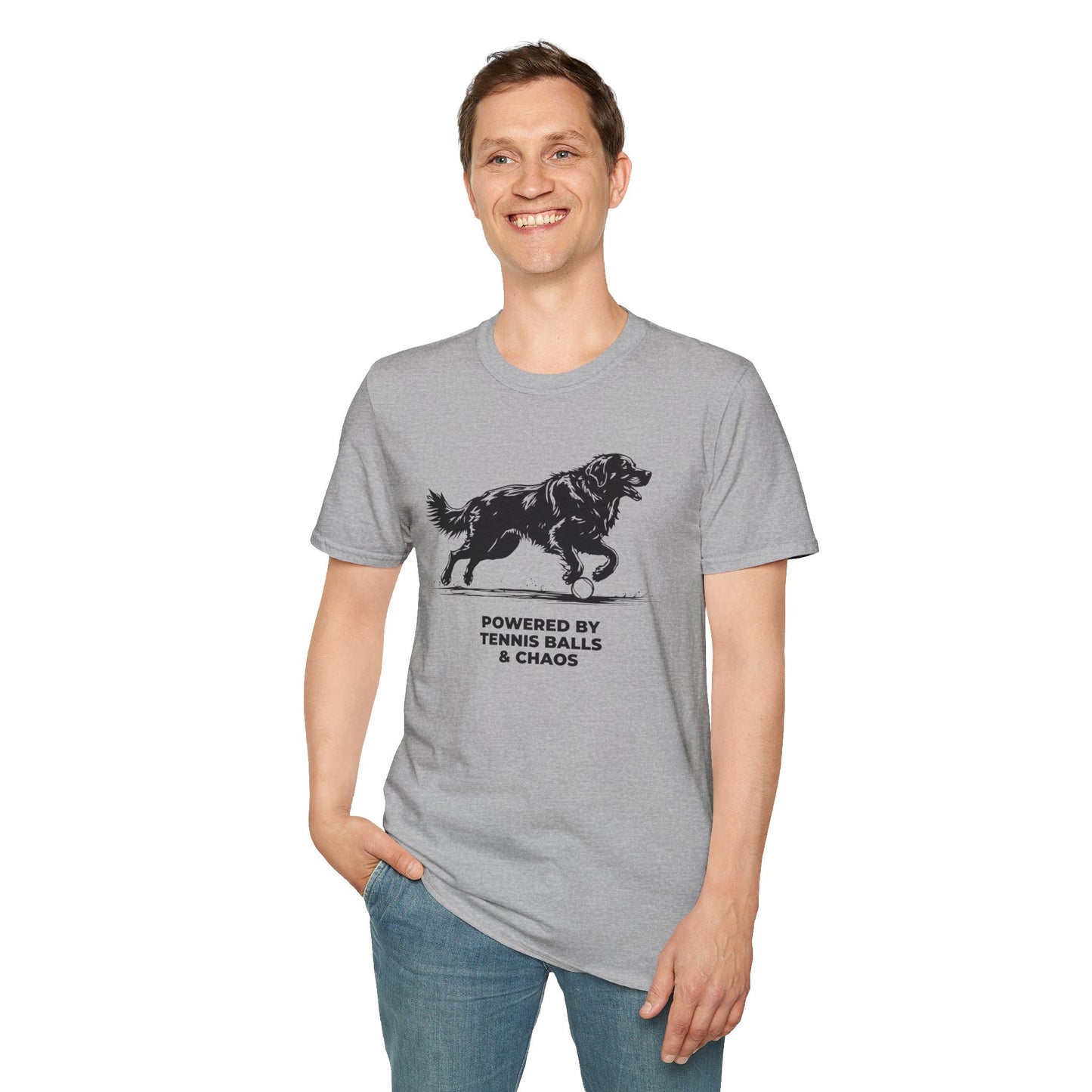 Retriever T‑Shirt — "Powered by Tennis Balls & Chaos" Graphic Tee