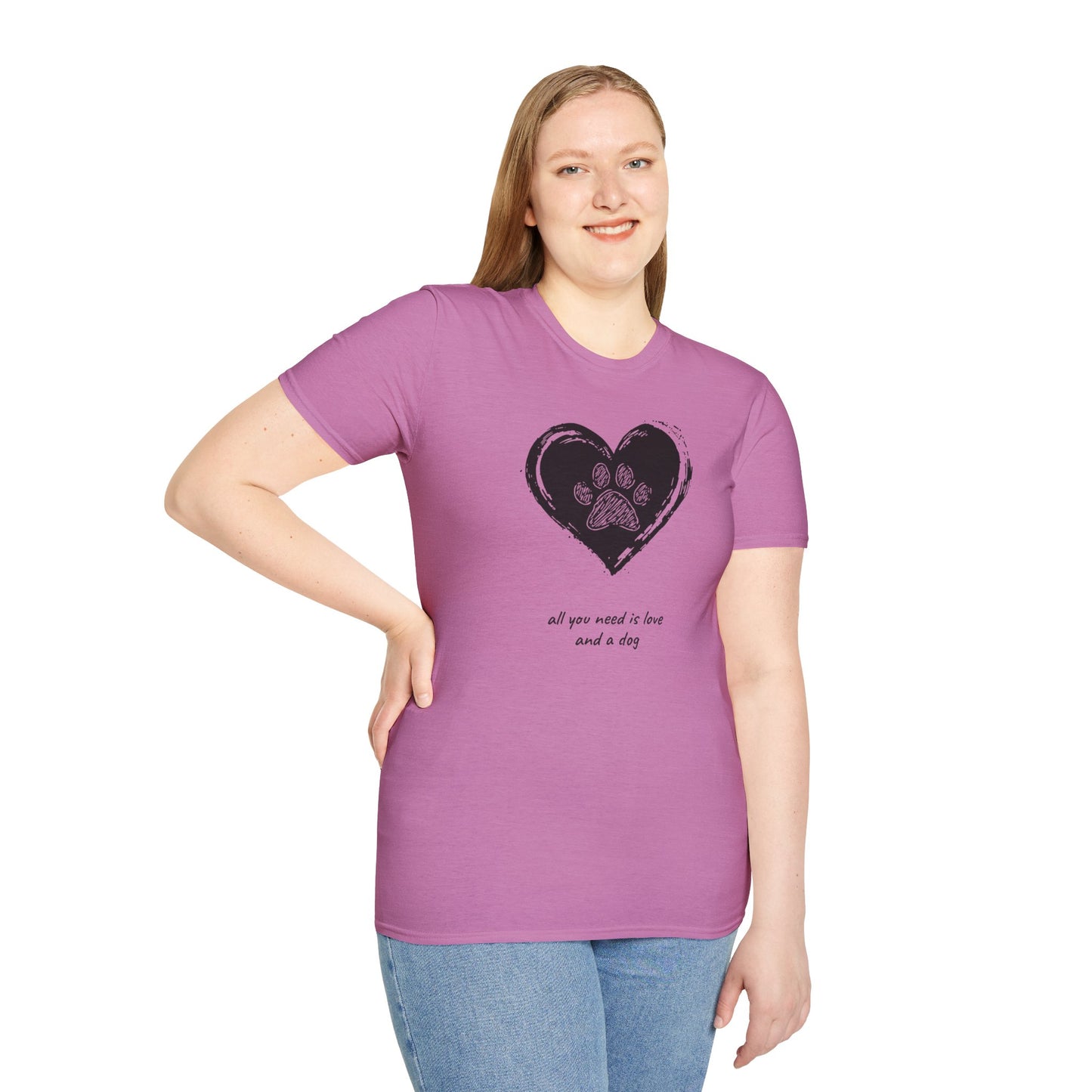Dog Paw Heart T-Shirt — "All You Need is Love and a Dog" Pet Lover Tee