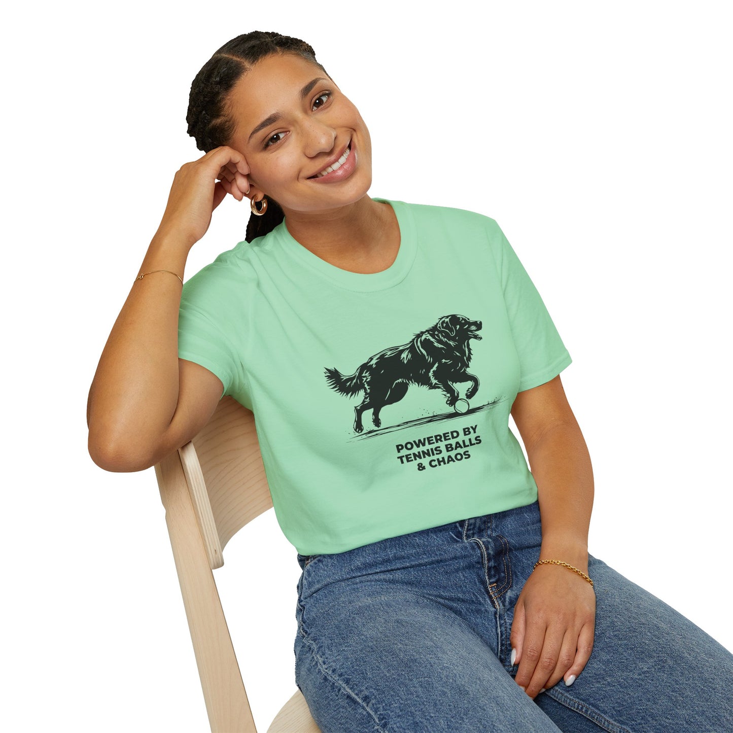 Retriever T‑Shirt — "Powered by Tennis Balls & Chaos" Graphic Tee