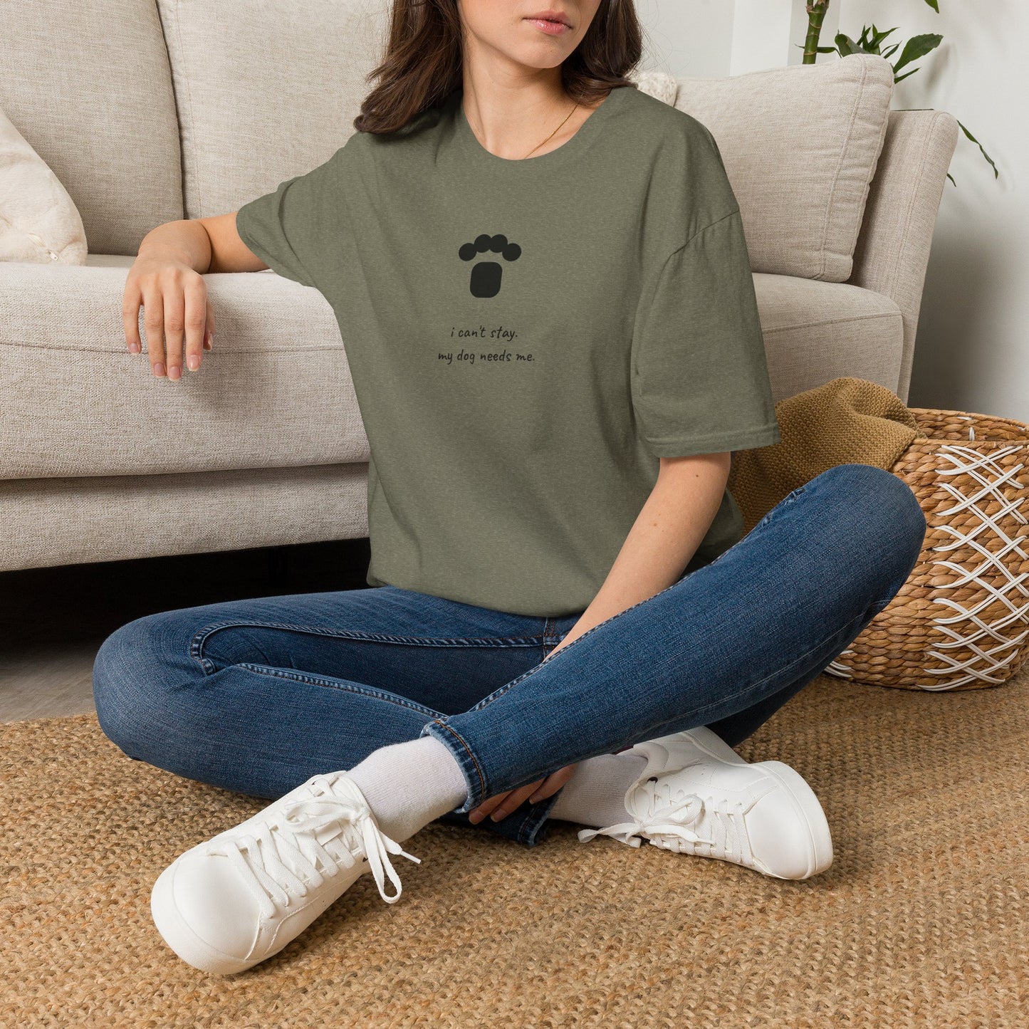 Dog Paw T‑Shirt — “I can't stay, my dog needs me” Minimal Pet Lover Tee