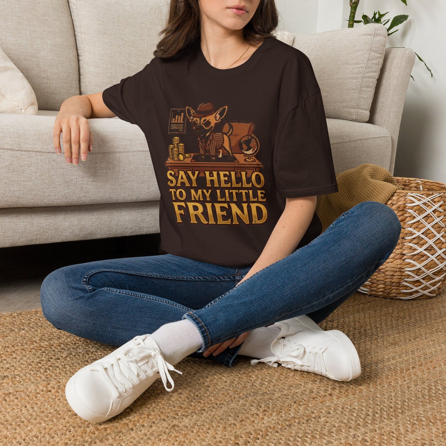 Chihuahua Boss Graphic T-Shirt — "Say Hello to My Little Friend"