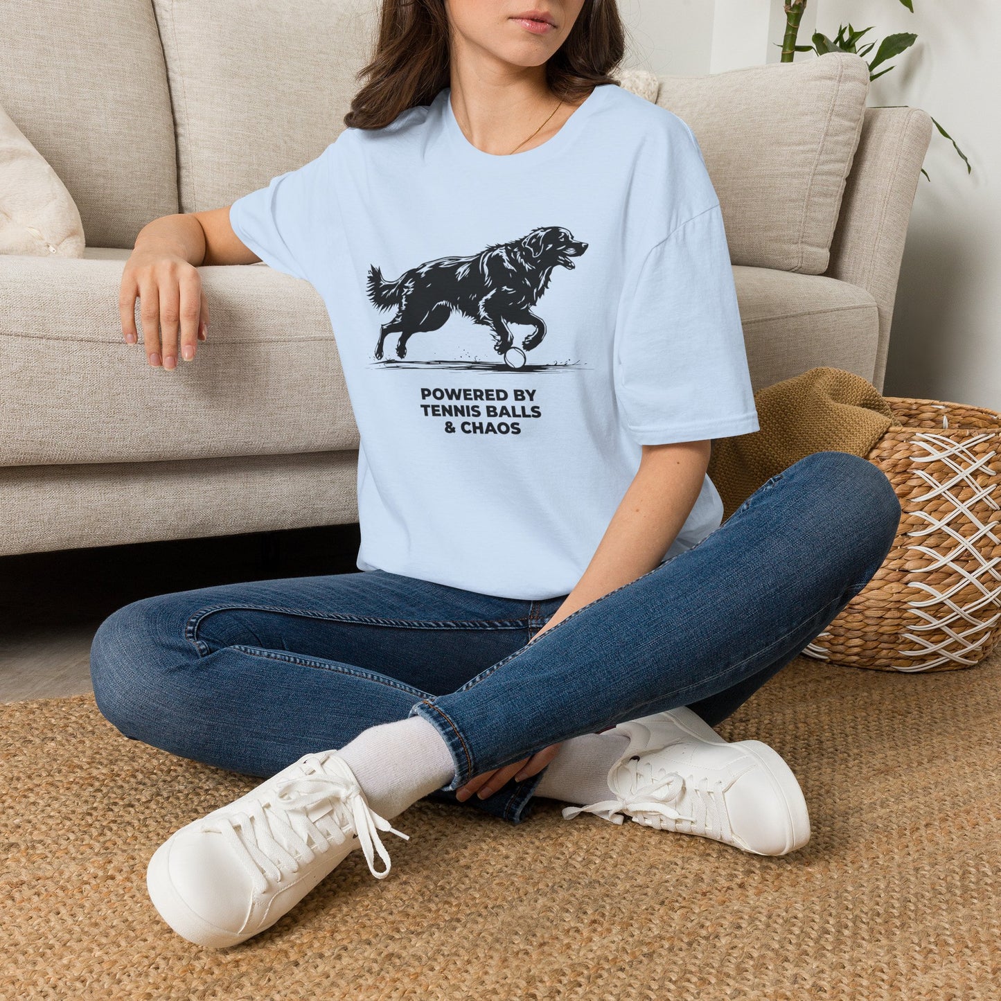 Retriever T‑Shirt — "Powered by Tennis Balls & Chaos" Graphic Tee