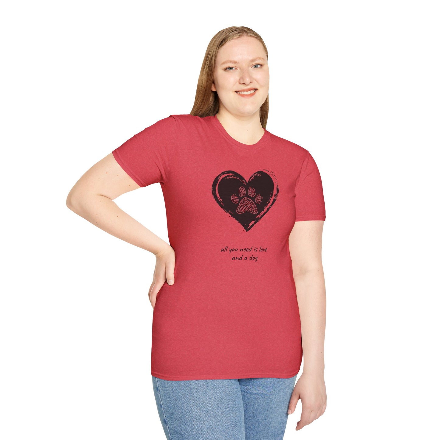 Dog Paw Heart T-Shirt — "All You Need is Love and a Dog" Pet Lover Tee
