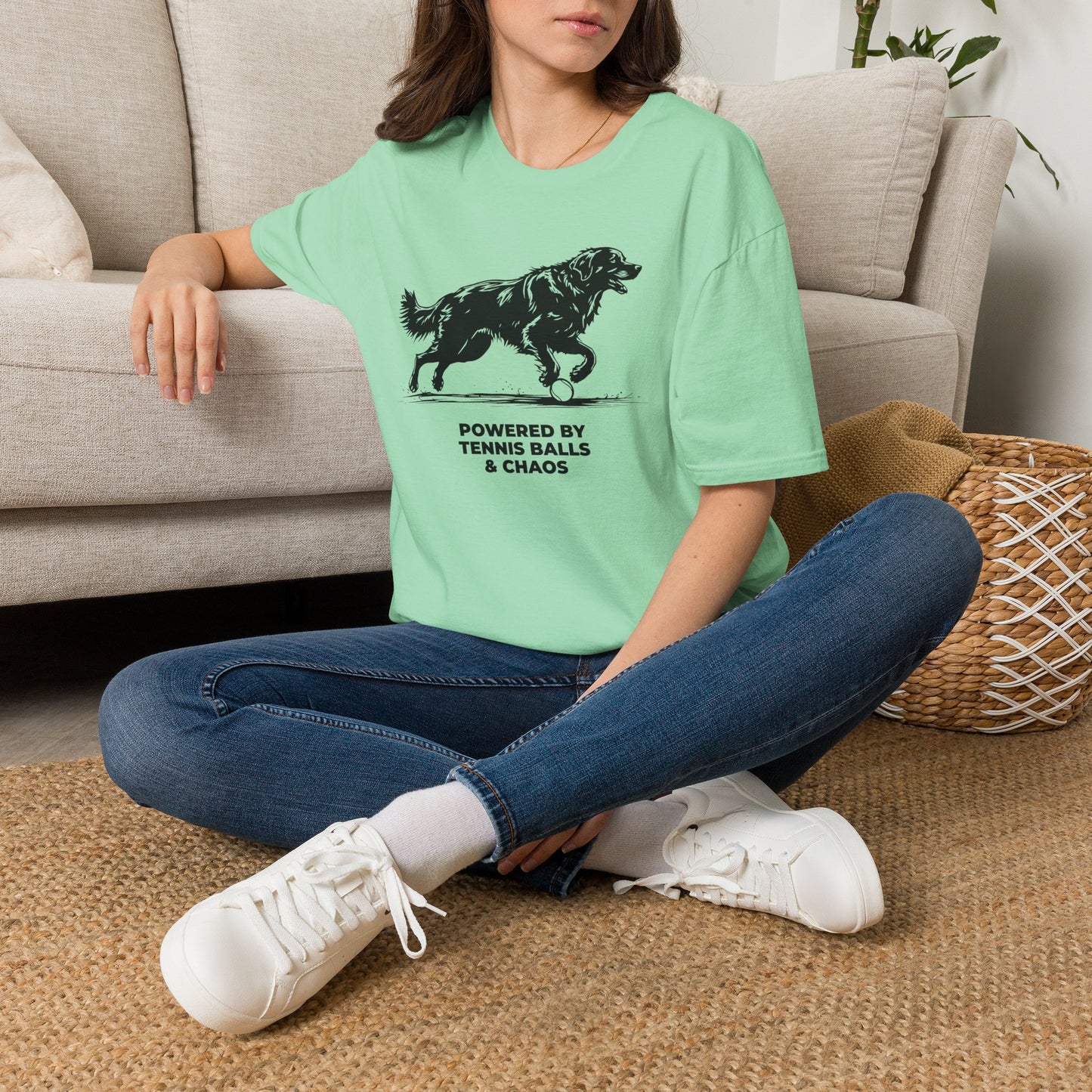 Retriever T‑Shirt — "Powered by Tennis Balls & Chaos" Graphic Tee