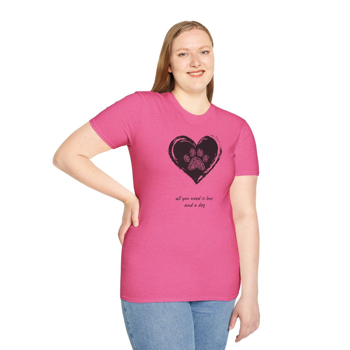 Dog Paw Heart T-Shirt — "All You Need is Love and a Dog" Pet Lover Tee