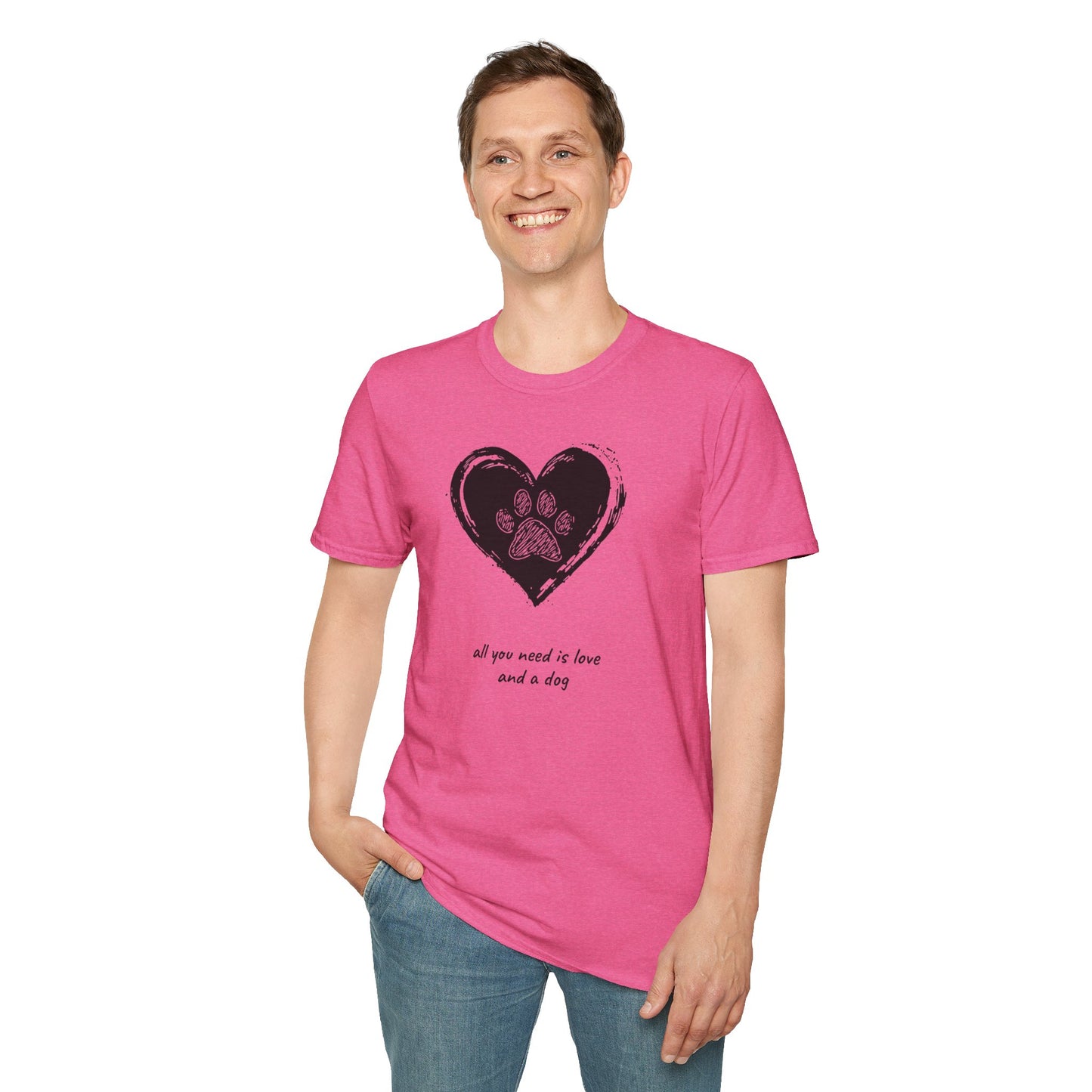Dog Paw Heart T-Shirt — "All You Need is Love and a Dog" Pet Lover Tee