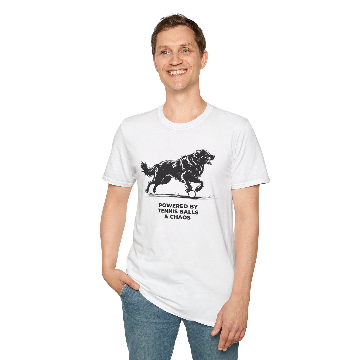 Retriever T‑Shirt — "Powered by Tennis Balls & Chaos" Graphic Tee