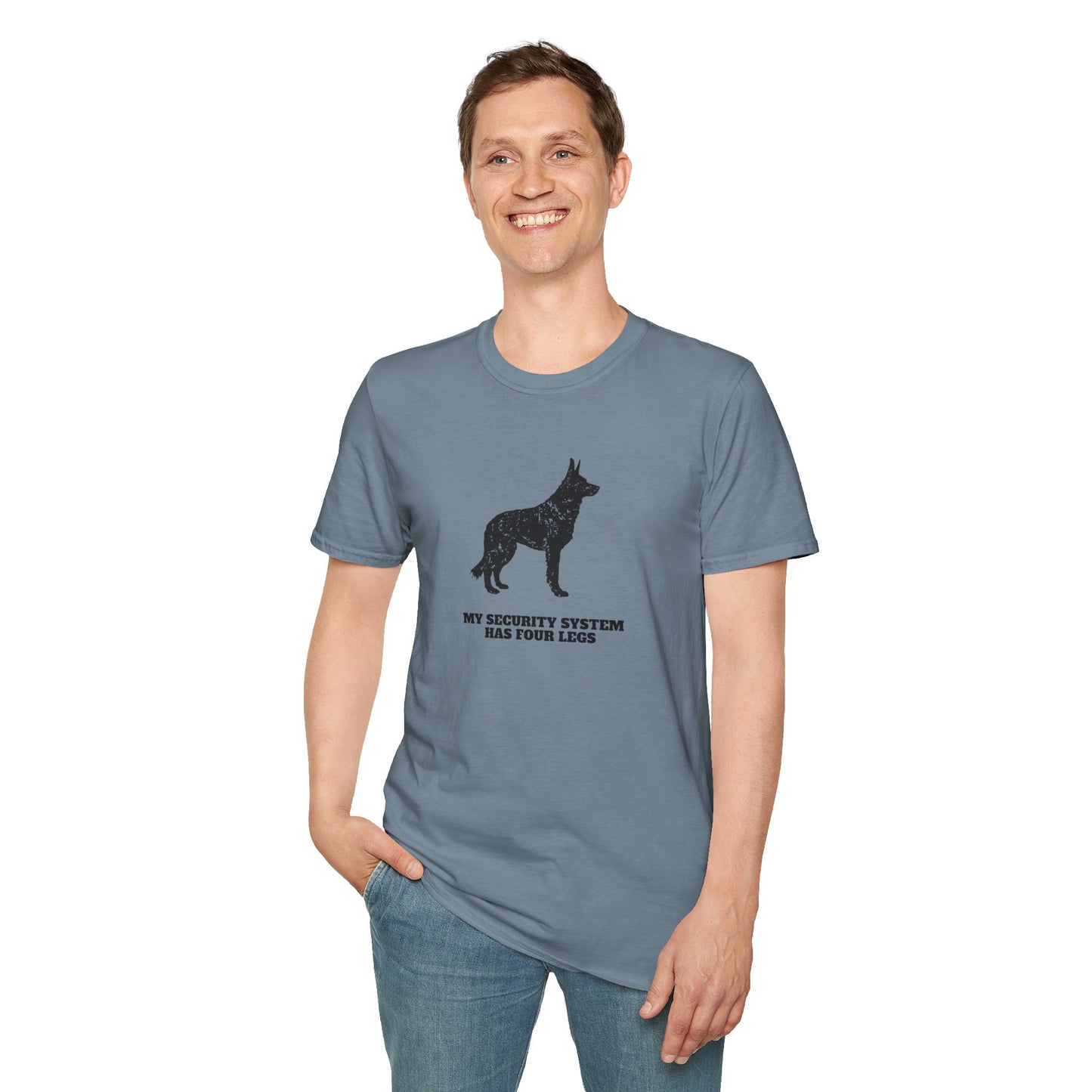 Dog Security T-Shirt — “My Security System Has Four Legs” Graphic Tee