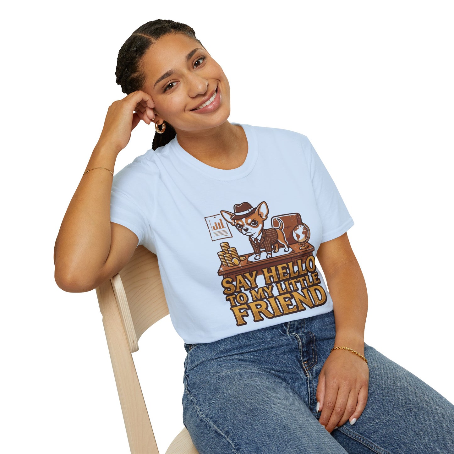 Chihuahua Boss Graphic T-Shirt — "Say Hello to My Little Friend"