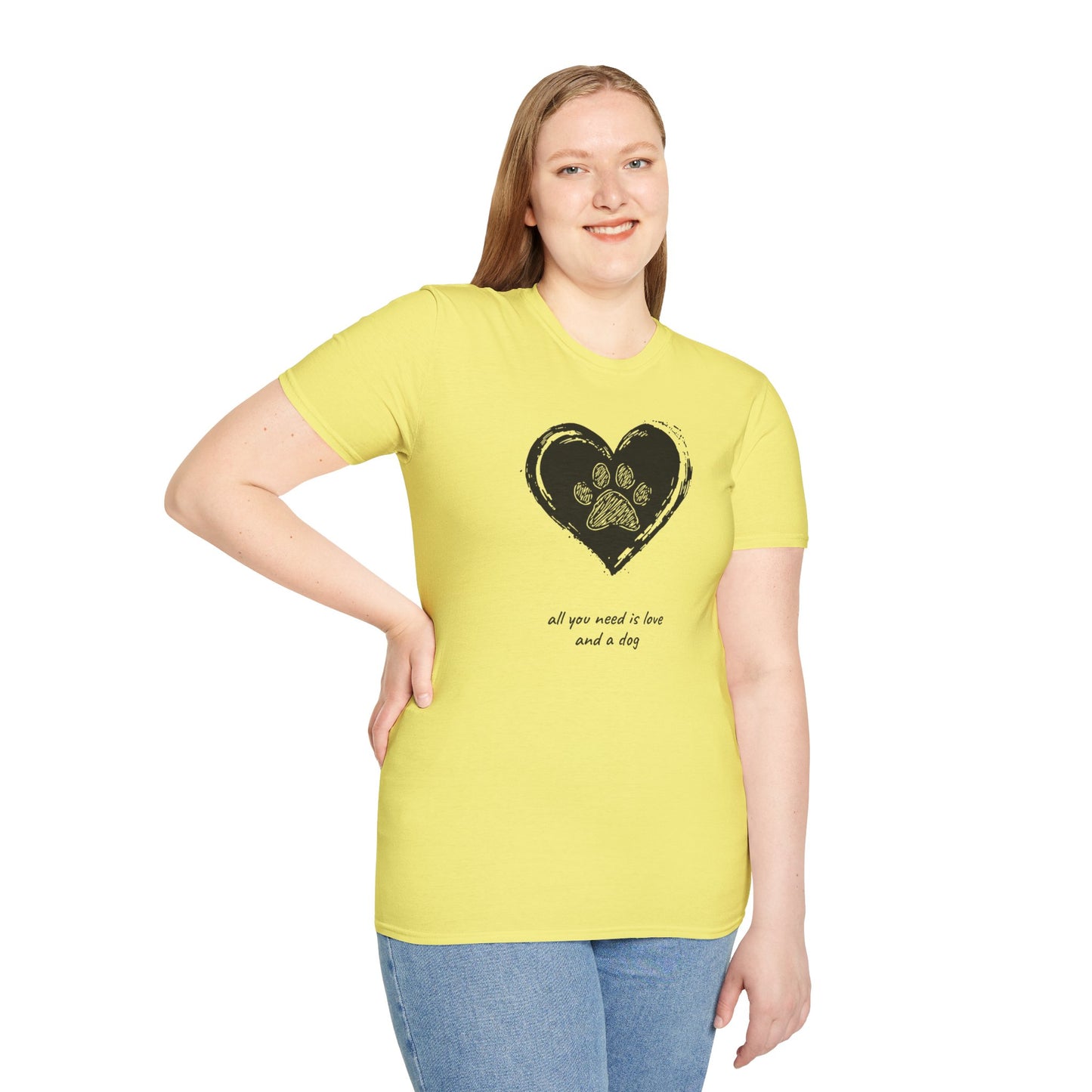 Dog Paw Heart T-Shirt — "All You Need is Love and a Dog" Pet Lover Tee