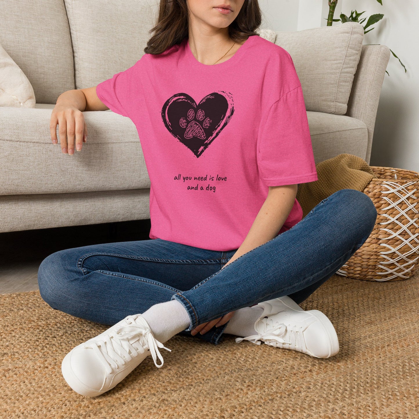 Dog Paw Heart T-Shirt — "All You Need is Love and a Dog" Pet Lover Tee
