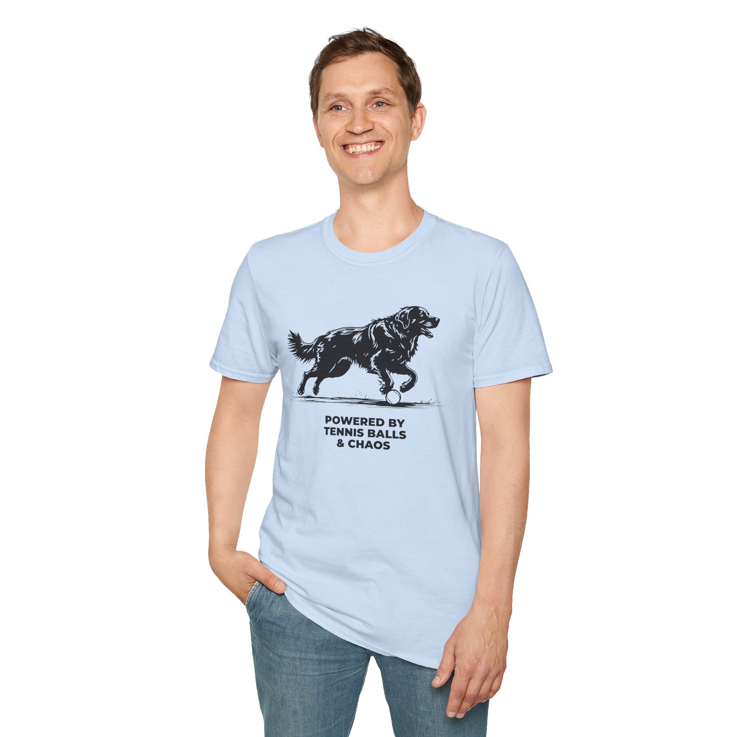 Retriever T‑Shirt — "Powered by Tennis Balls & Chaos" Graphic Tee