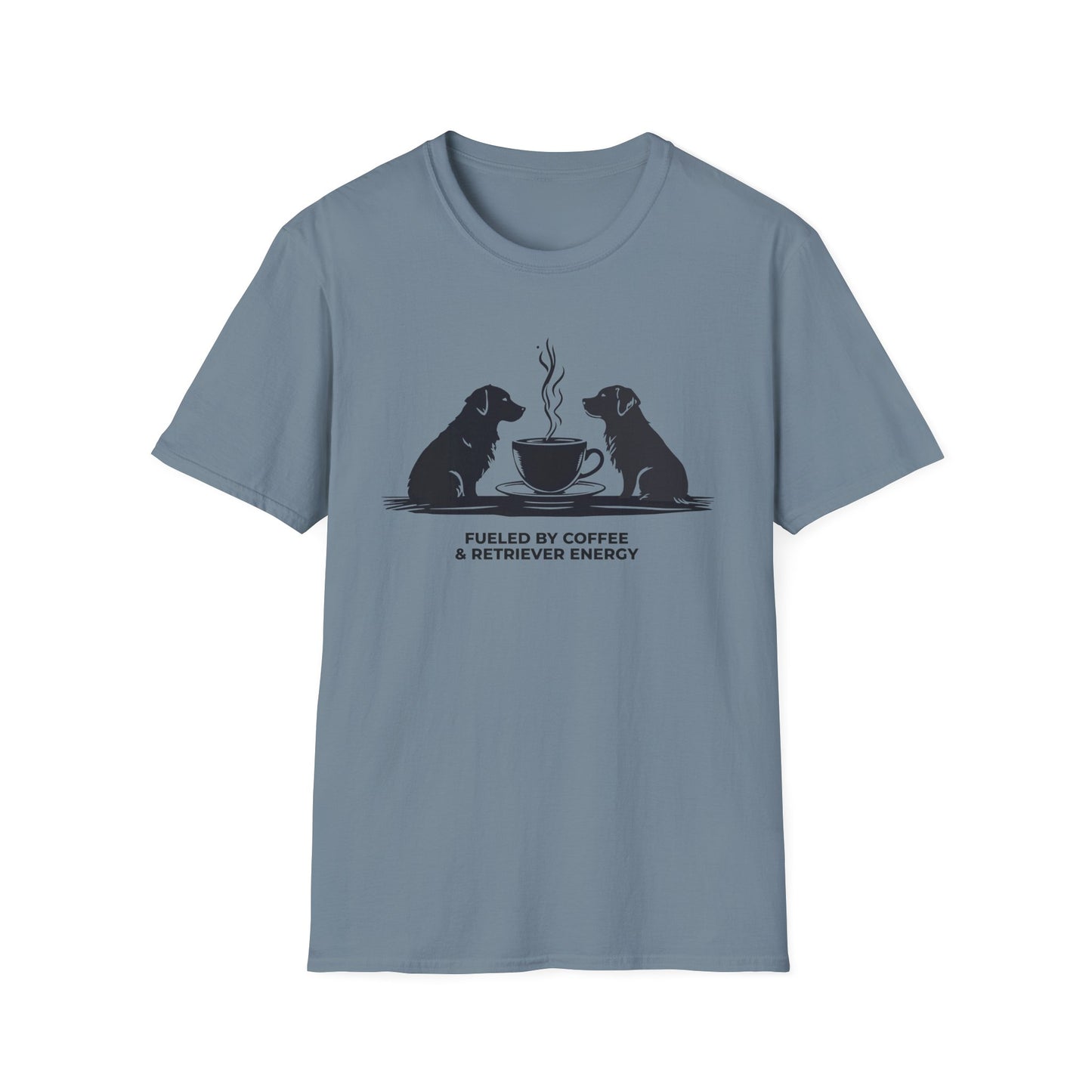 Coffee & Retriever T-Shirt — "Fueled by Coffee & Retriever Energy"