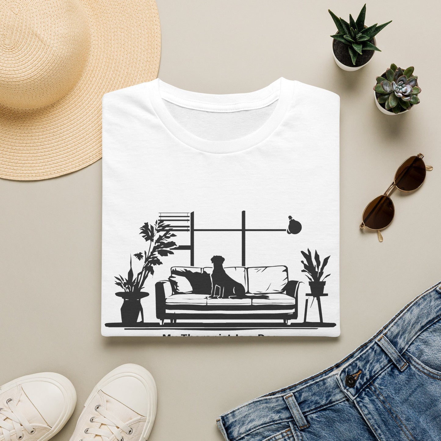 Dog Lover T‑Shirt — "My Therapist is a Dog" Living Room Silhouette Tee