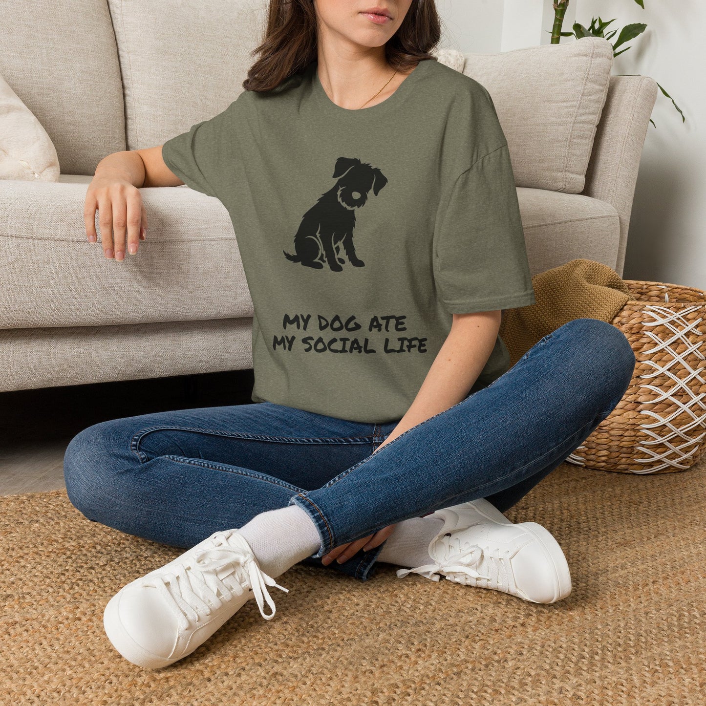 Dog Silhouette T-Shirt — "My Dog Ate My Social Life" Cute Pet Lover Tee