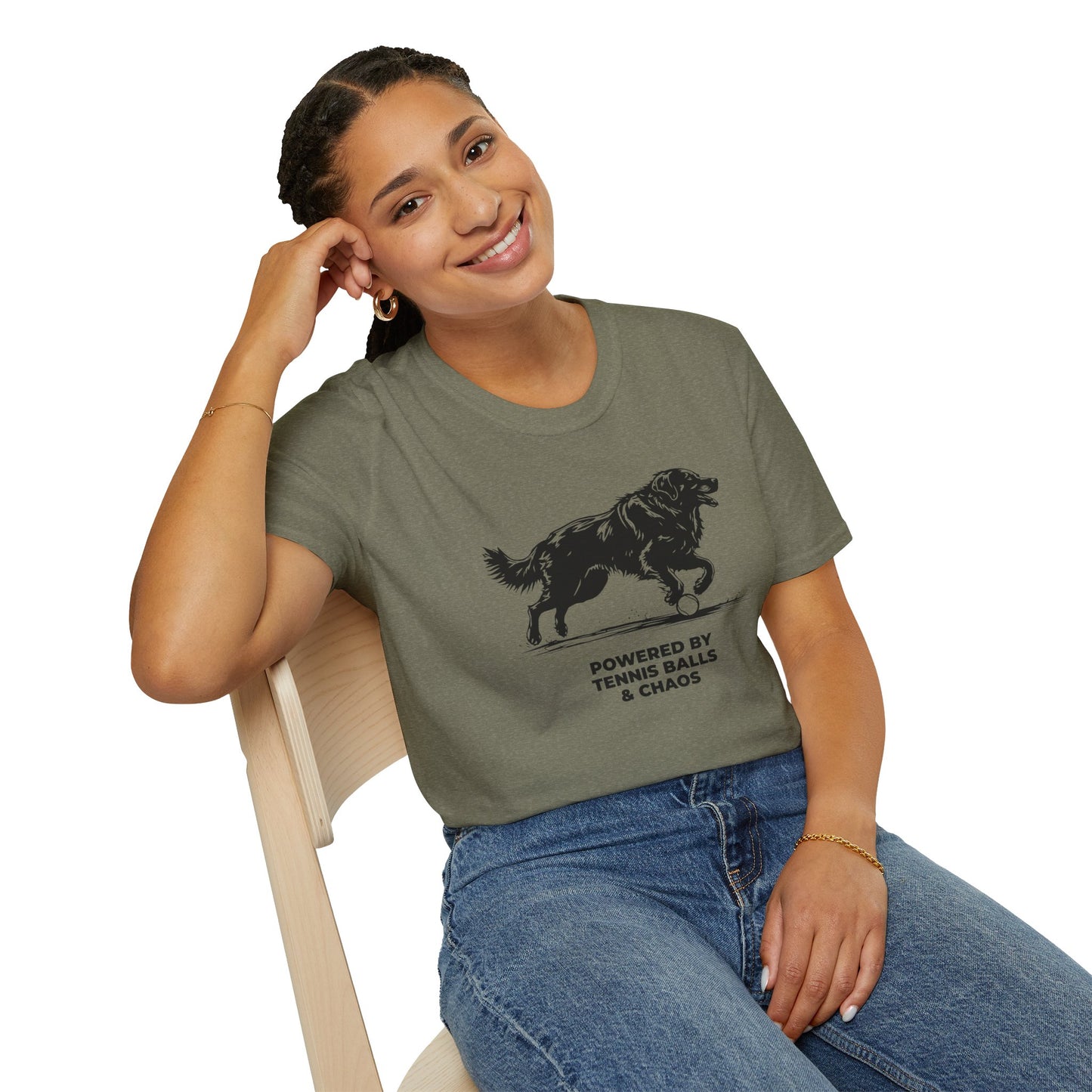 Retriever T‑Shirt — "Powered by Tennis Balls & Chaos" Graphic Tee