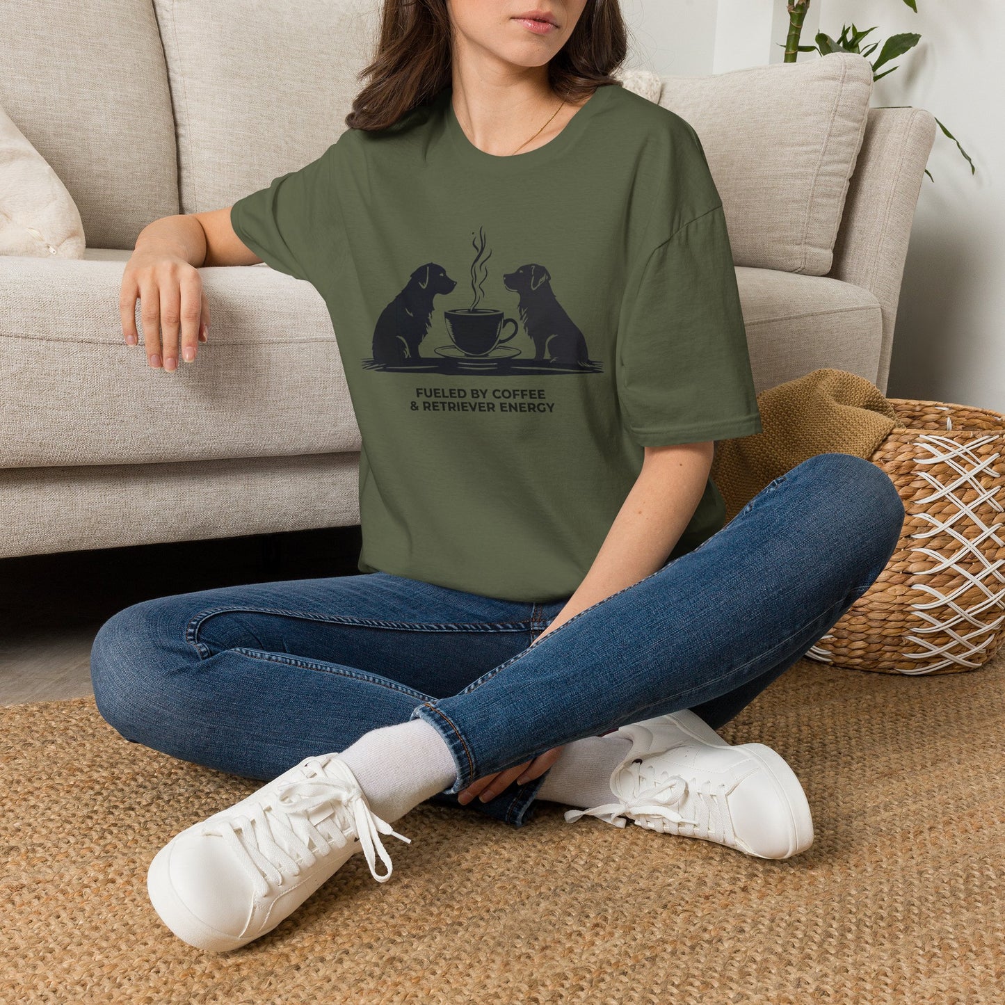 Coffee & Retriever T-Shirt — "Fueled by Coffee & Retriever Energy"