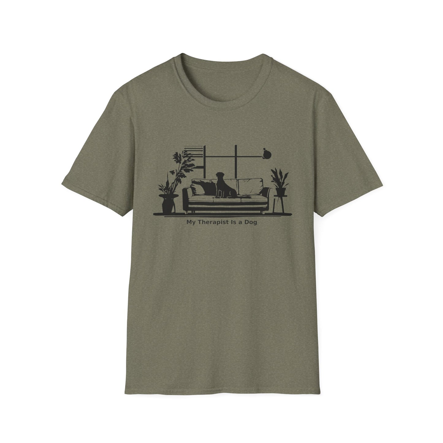 Dog Lover T‑Shirt — "My Therapist is a Dog" Living Room Silhouette Tee