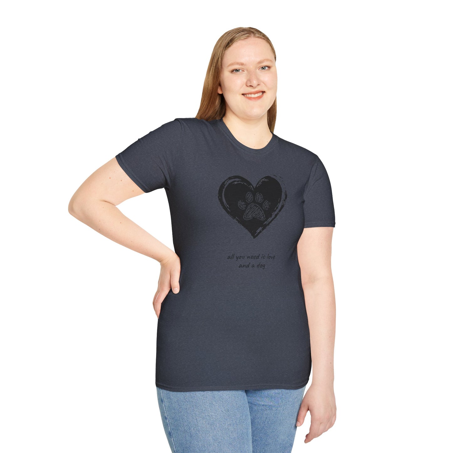 Dog Paw Heart T-Shirt — "All You Need is Love and a Dog" Pet Lover Tee